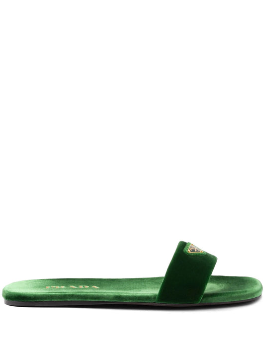 triangle-logo velvet slides