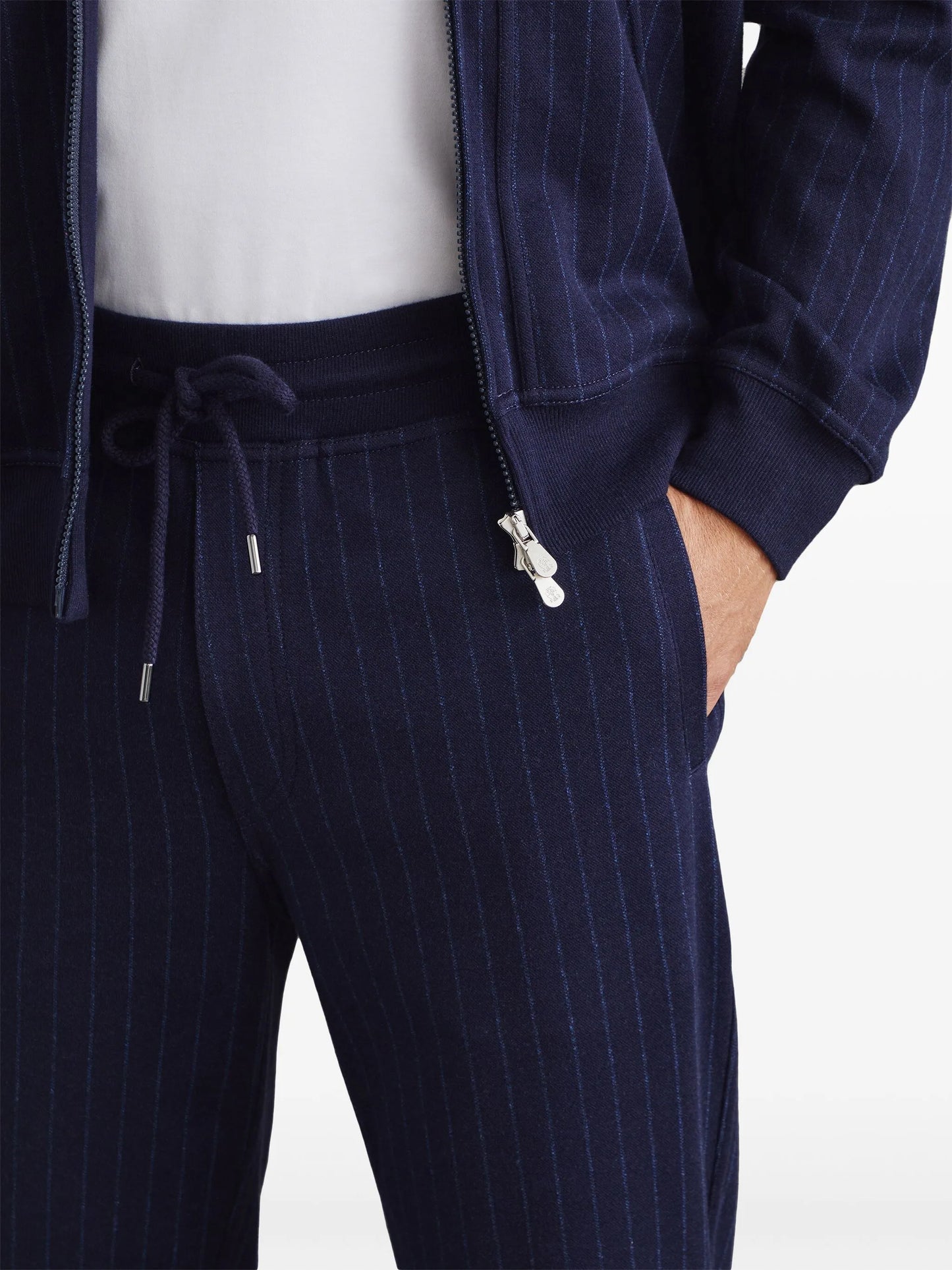 pinstriped mid-rise track trousers