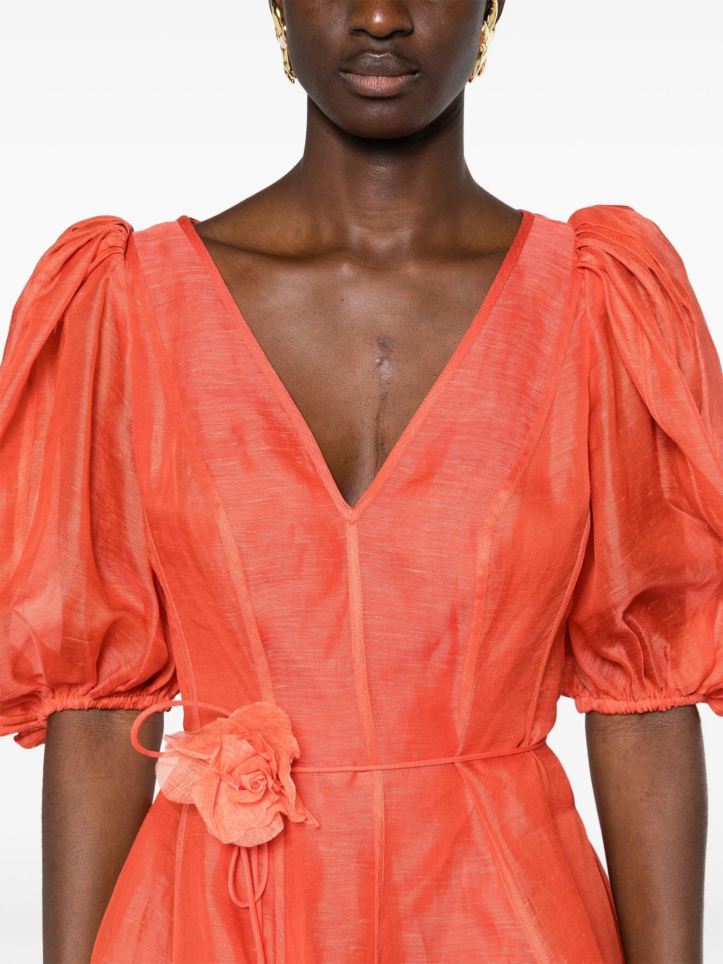 floral-appliqué linen-blend dress