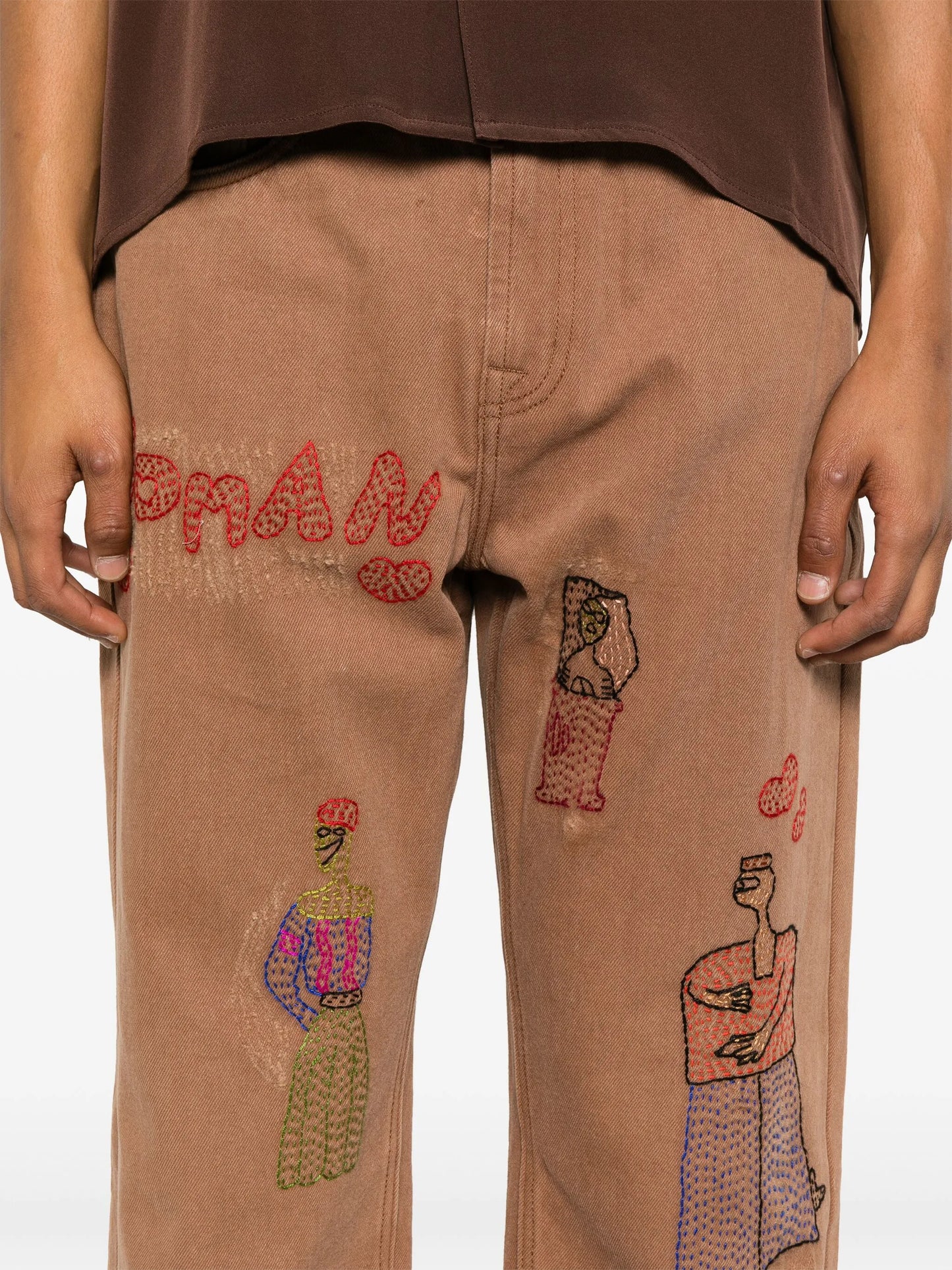 motif-embroidered jeans