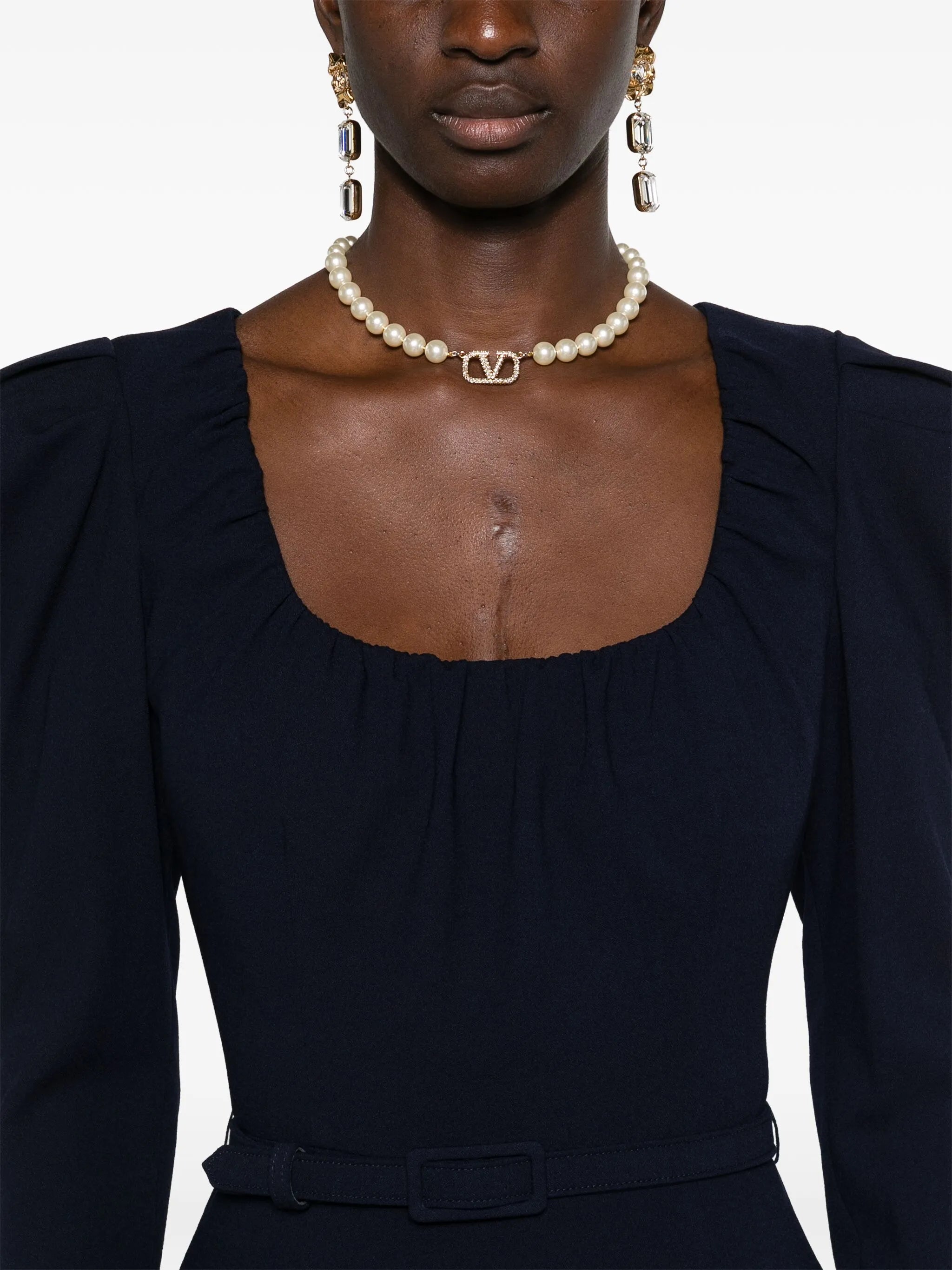 scoop-neck belted midi dress