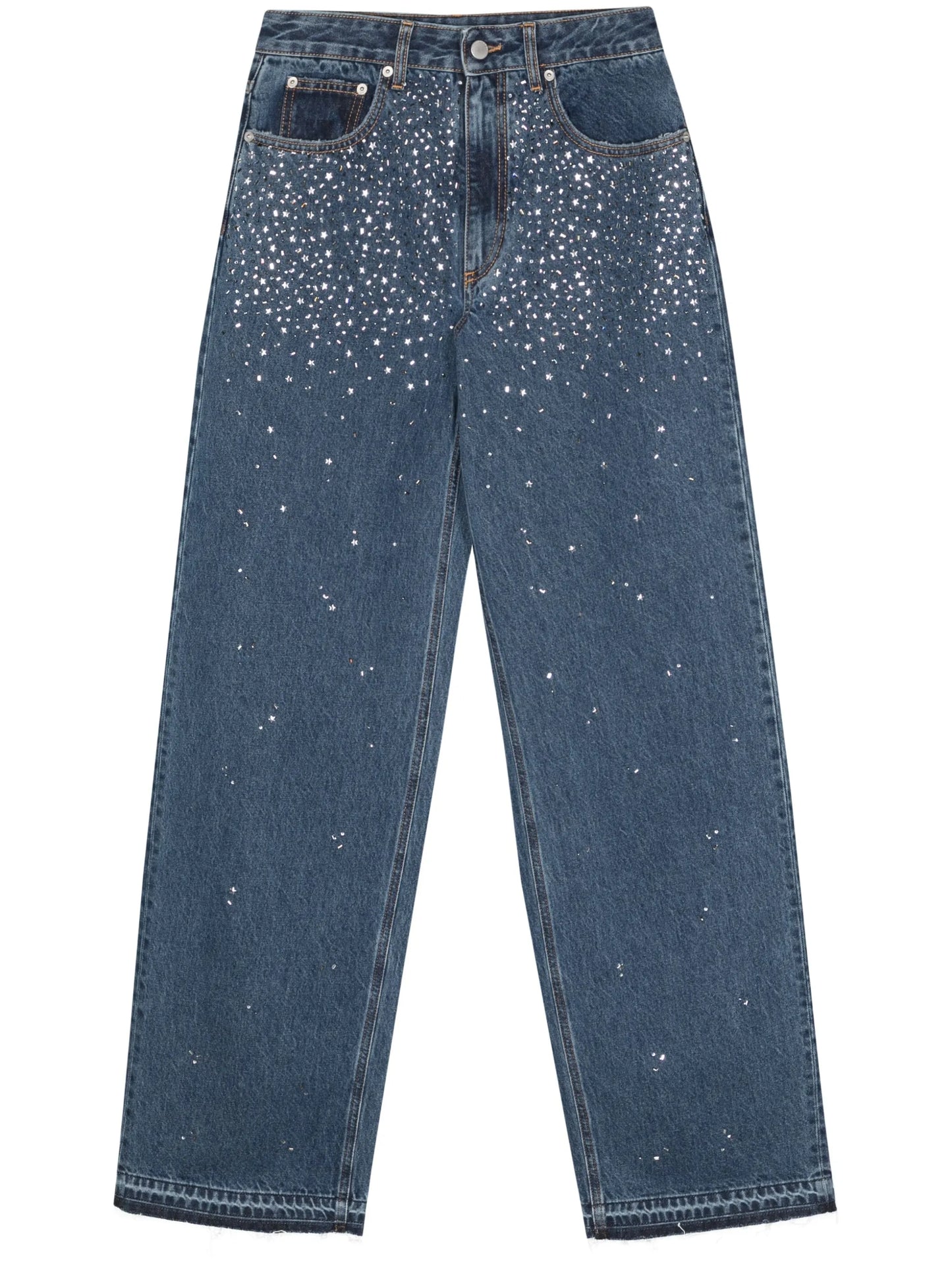 wide-leg rhinestone-embellished jeans