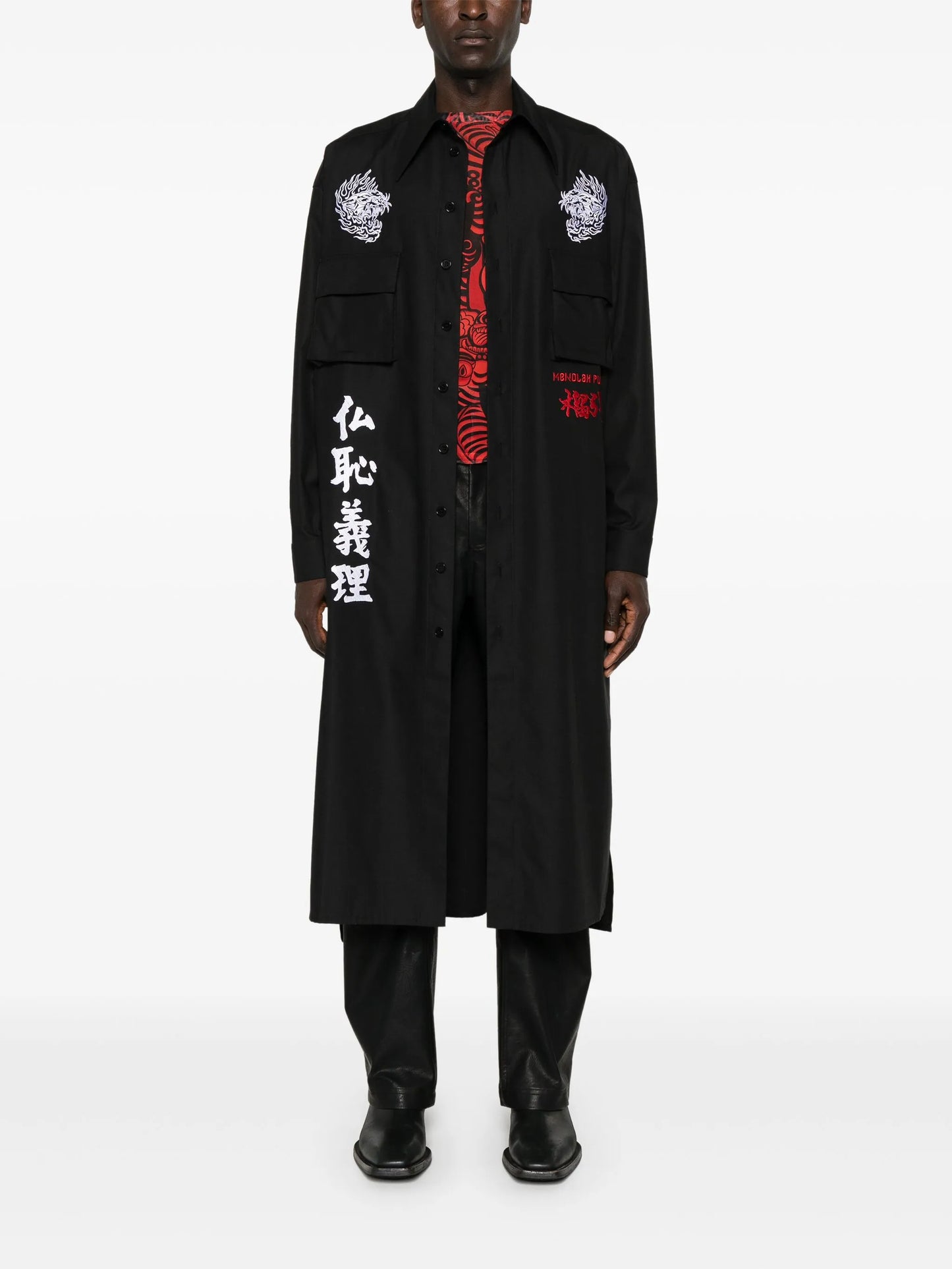 embroidered-logo maxi shirt