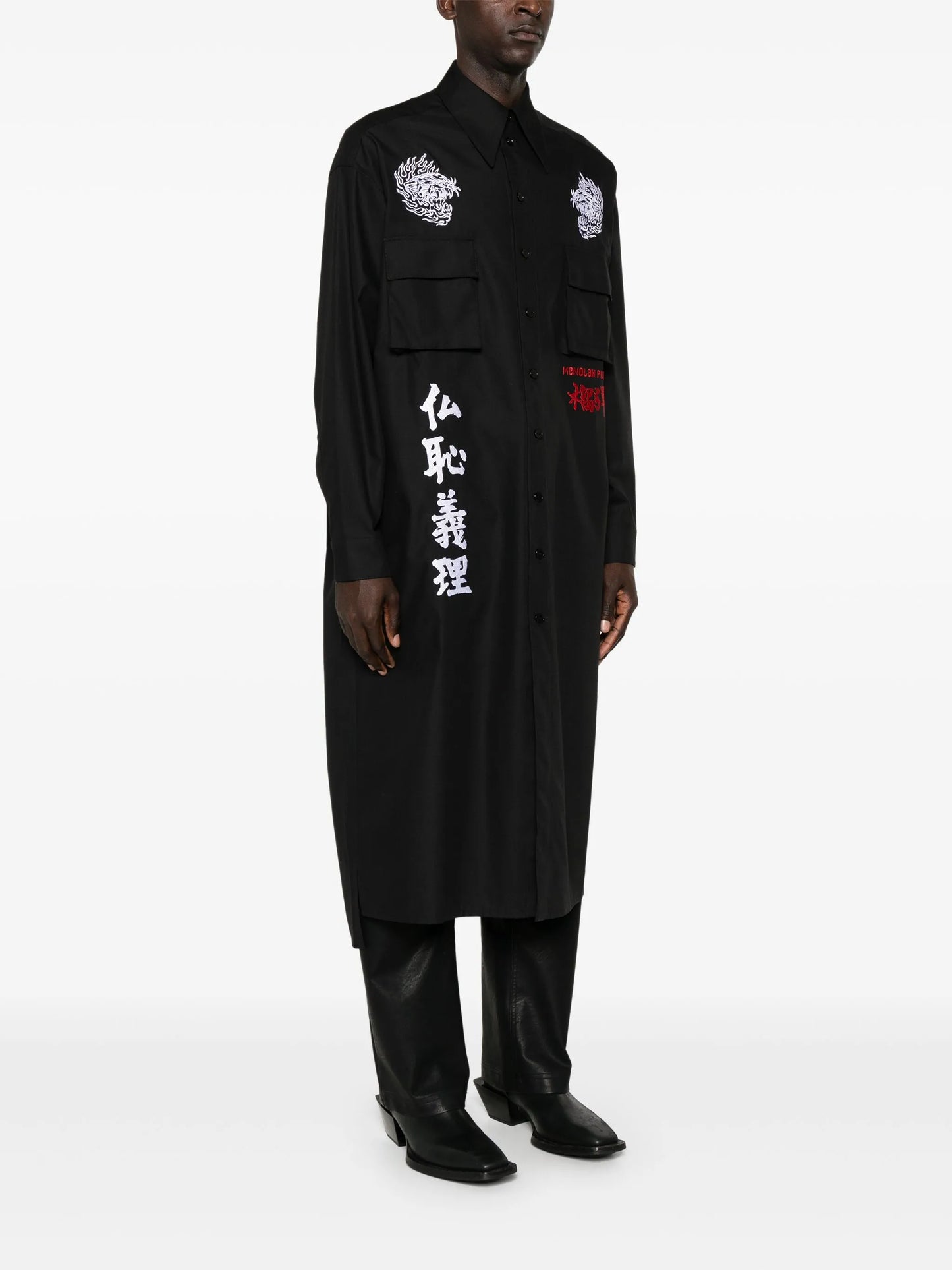embroidered-logo maxi shirt