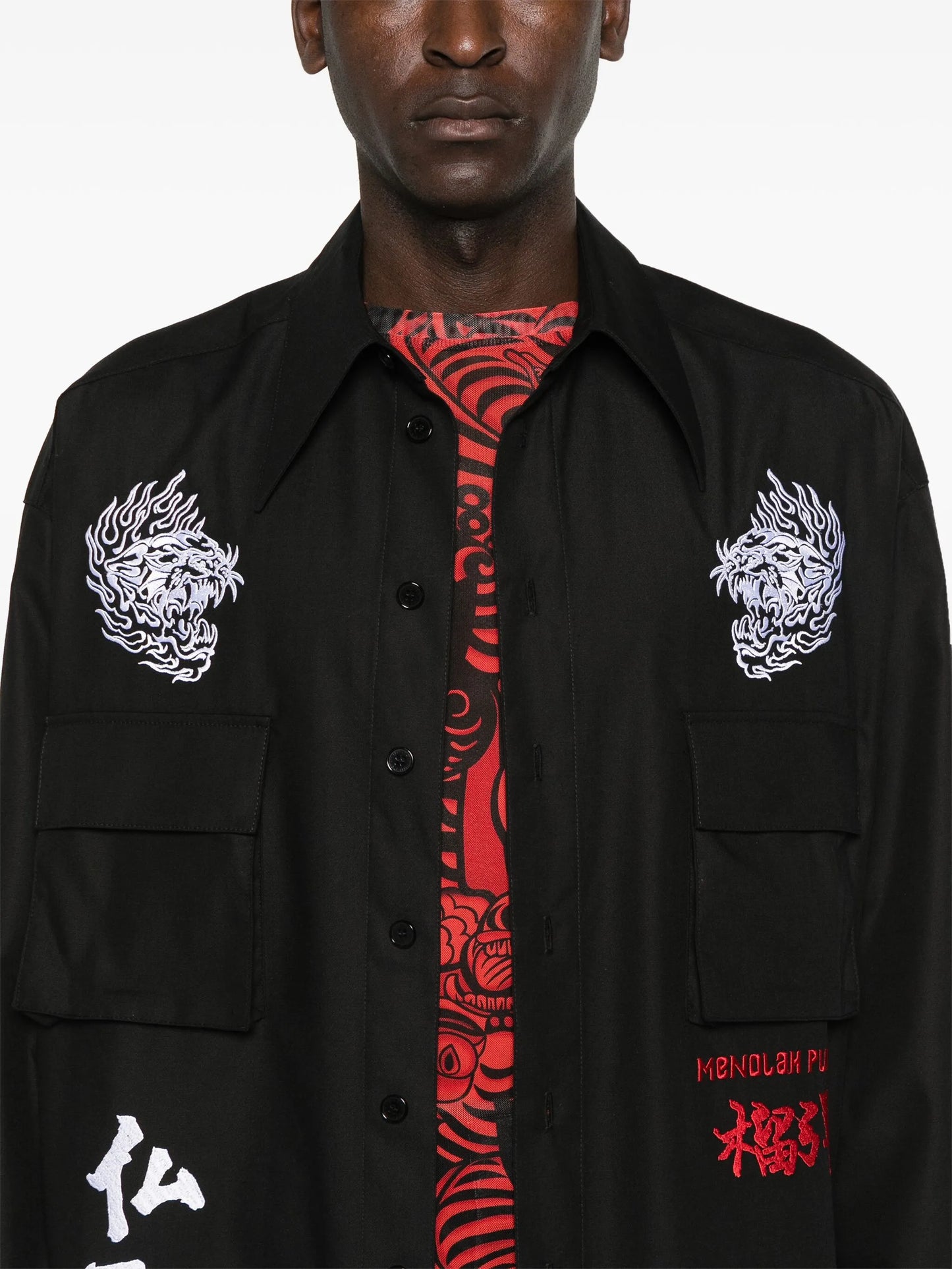 embroidered-logo maxi shirt