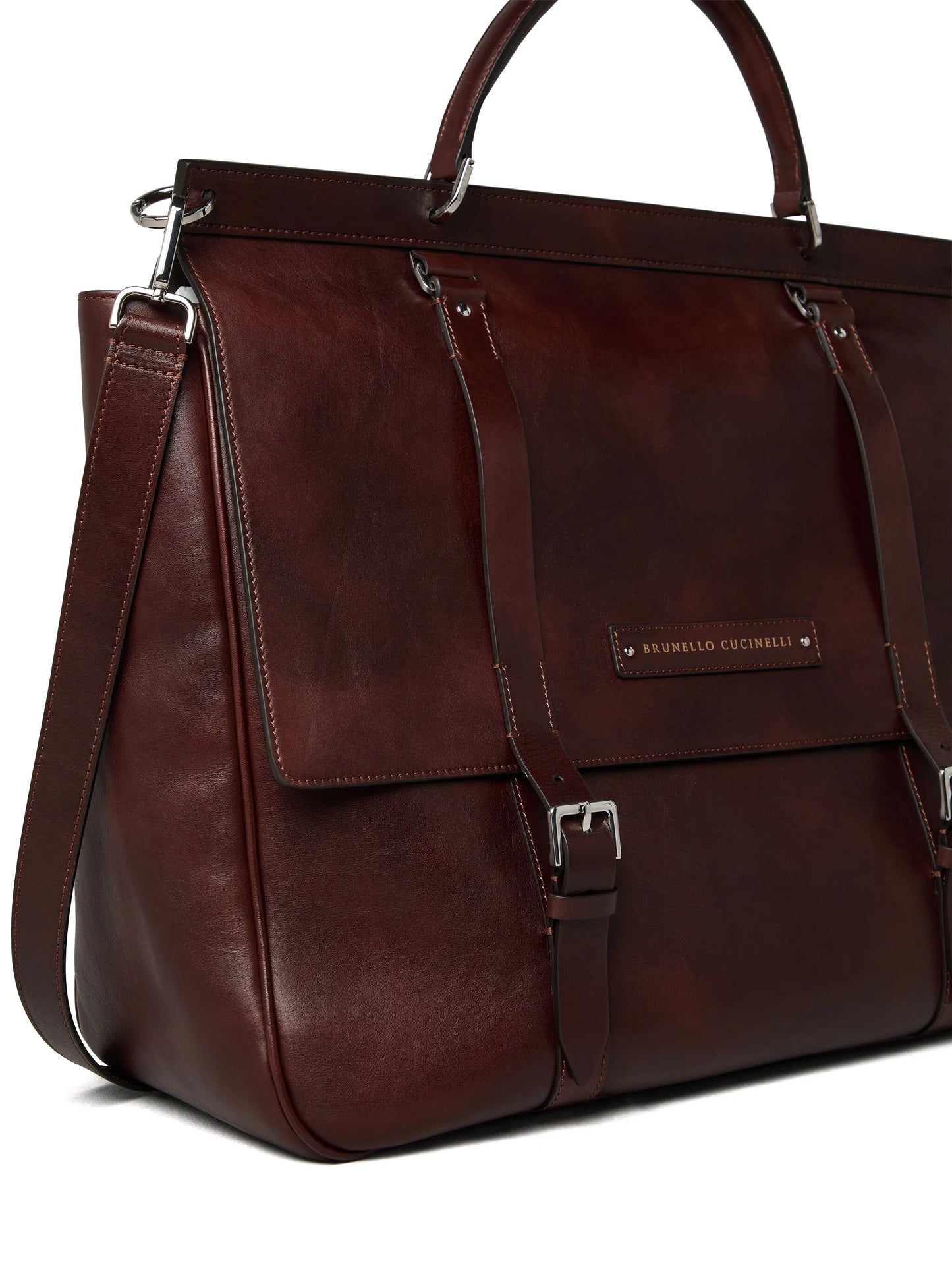 buckle-fastened leather tote bag