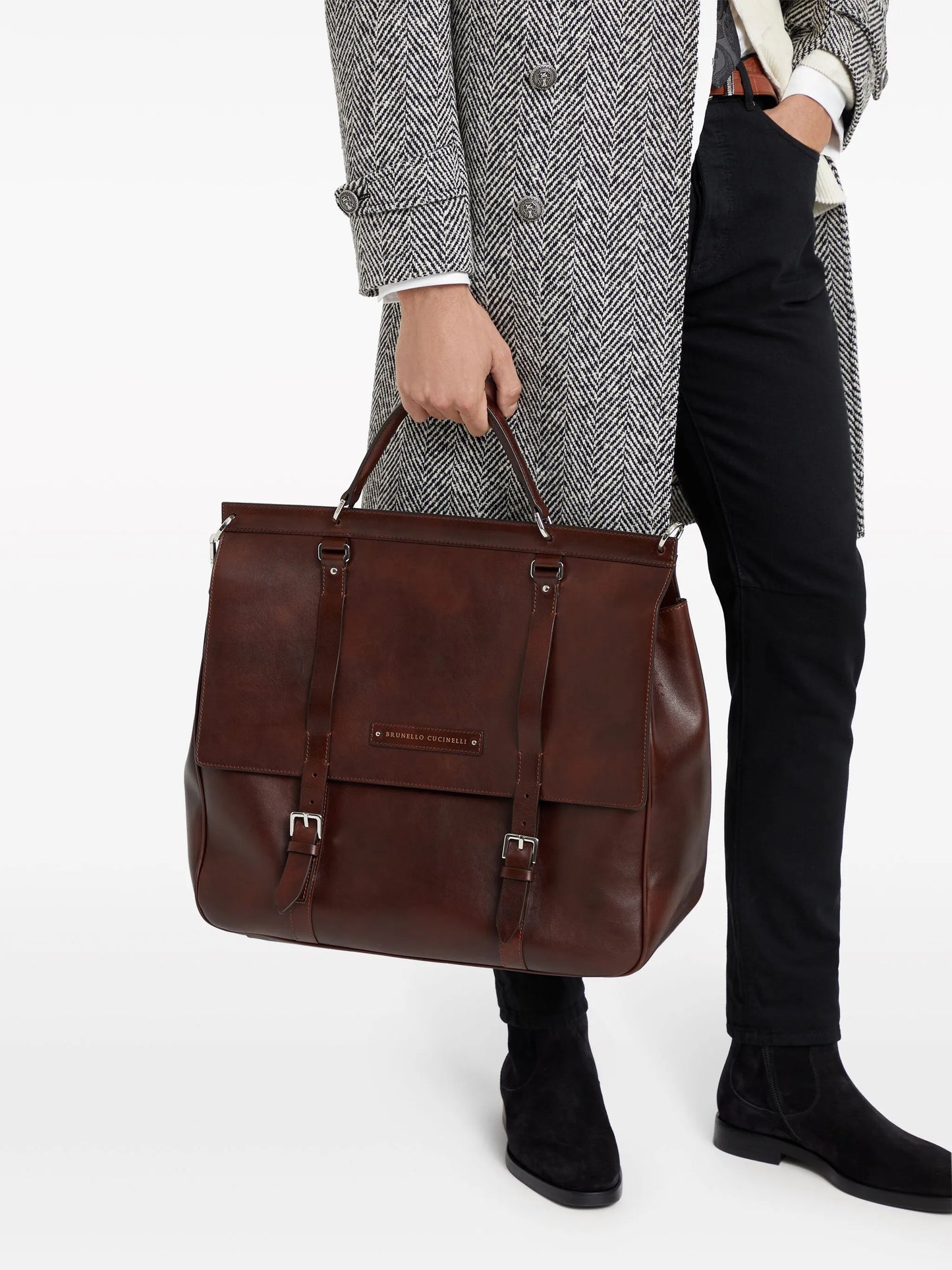 buckle-fastened leather tote bag