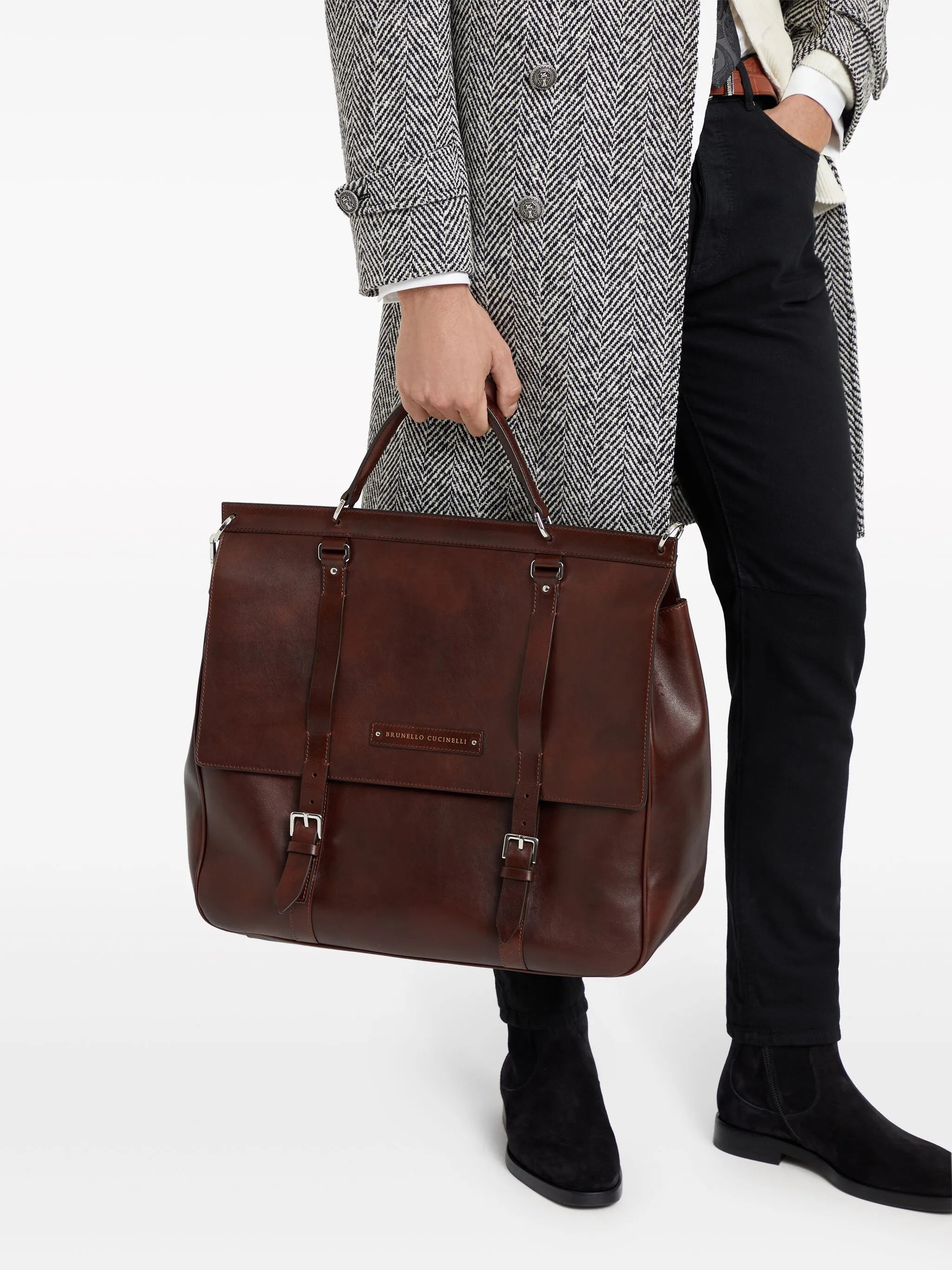 buckle-fastened leather tote bag
