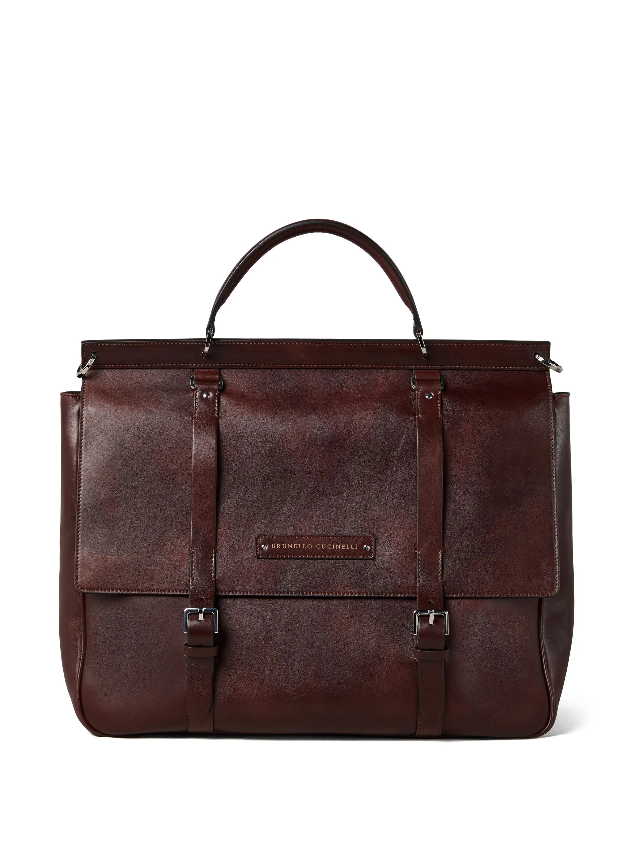 buckle-fastened leather tote bag