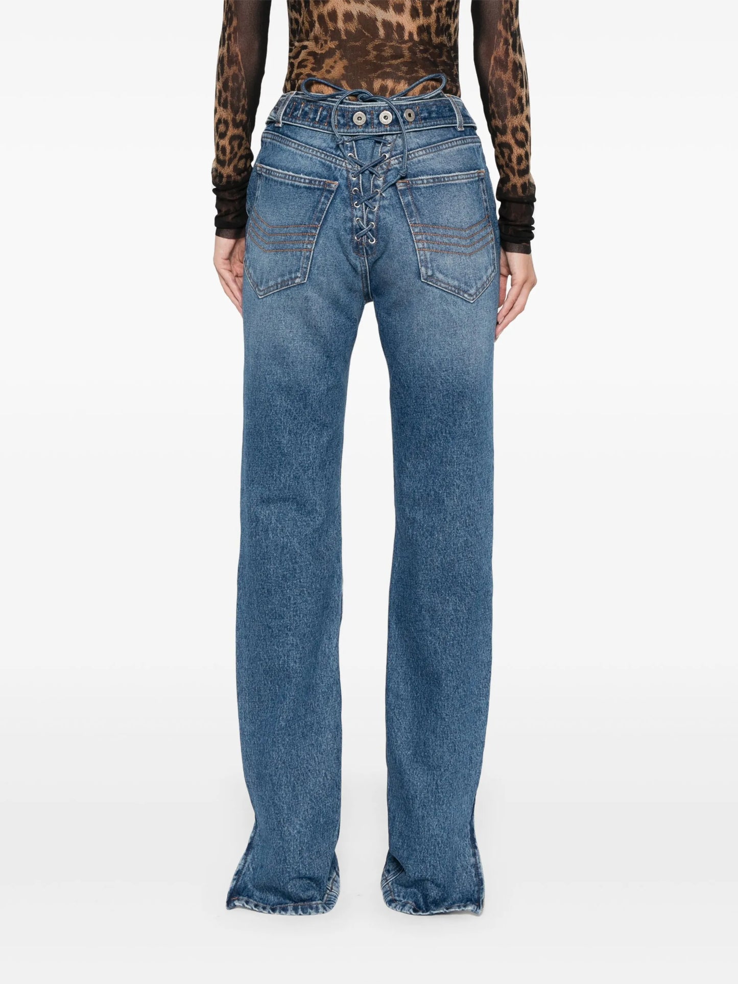 lace-up detail jeans