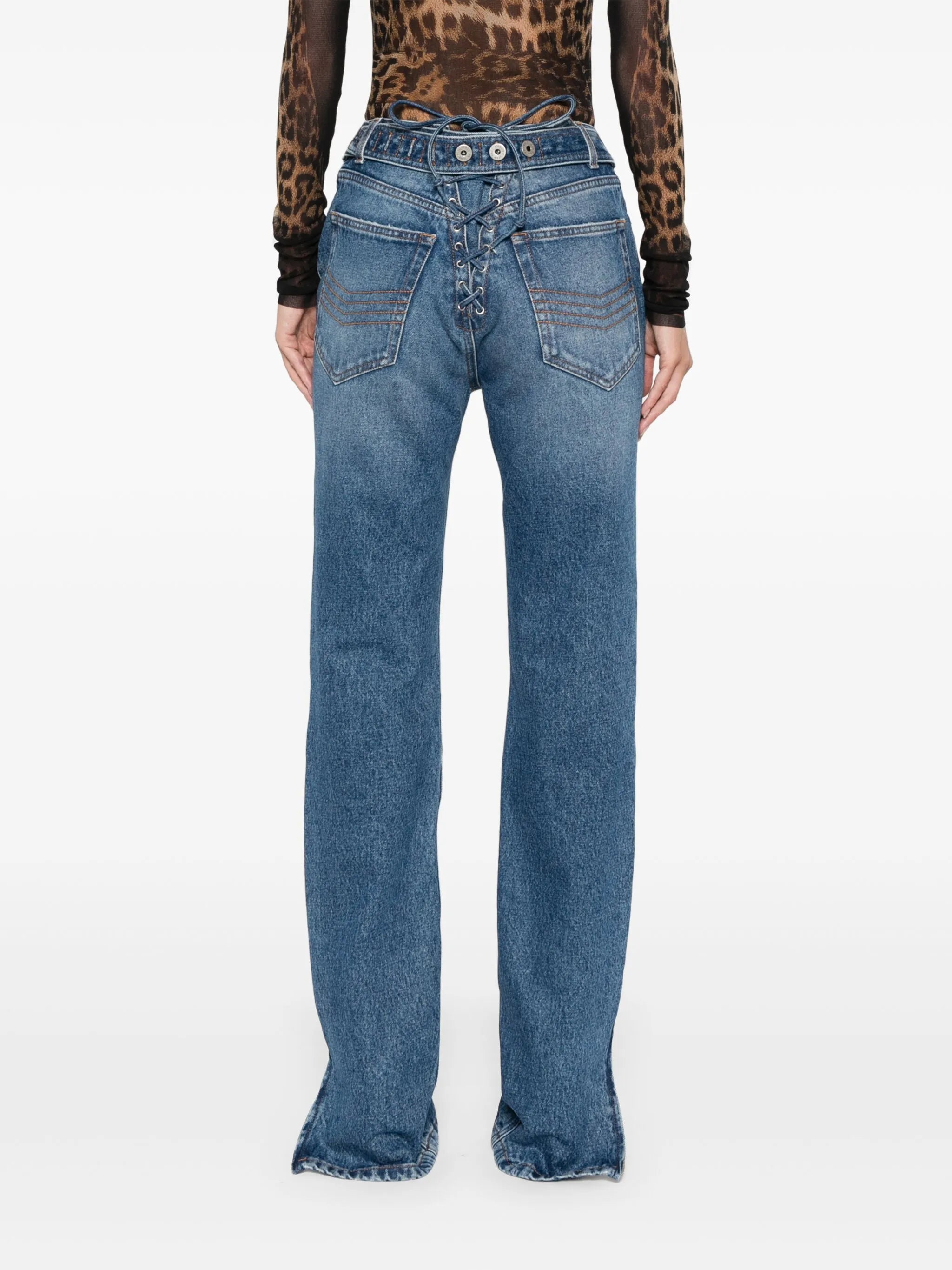 lace-up detail jeans