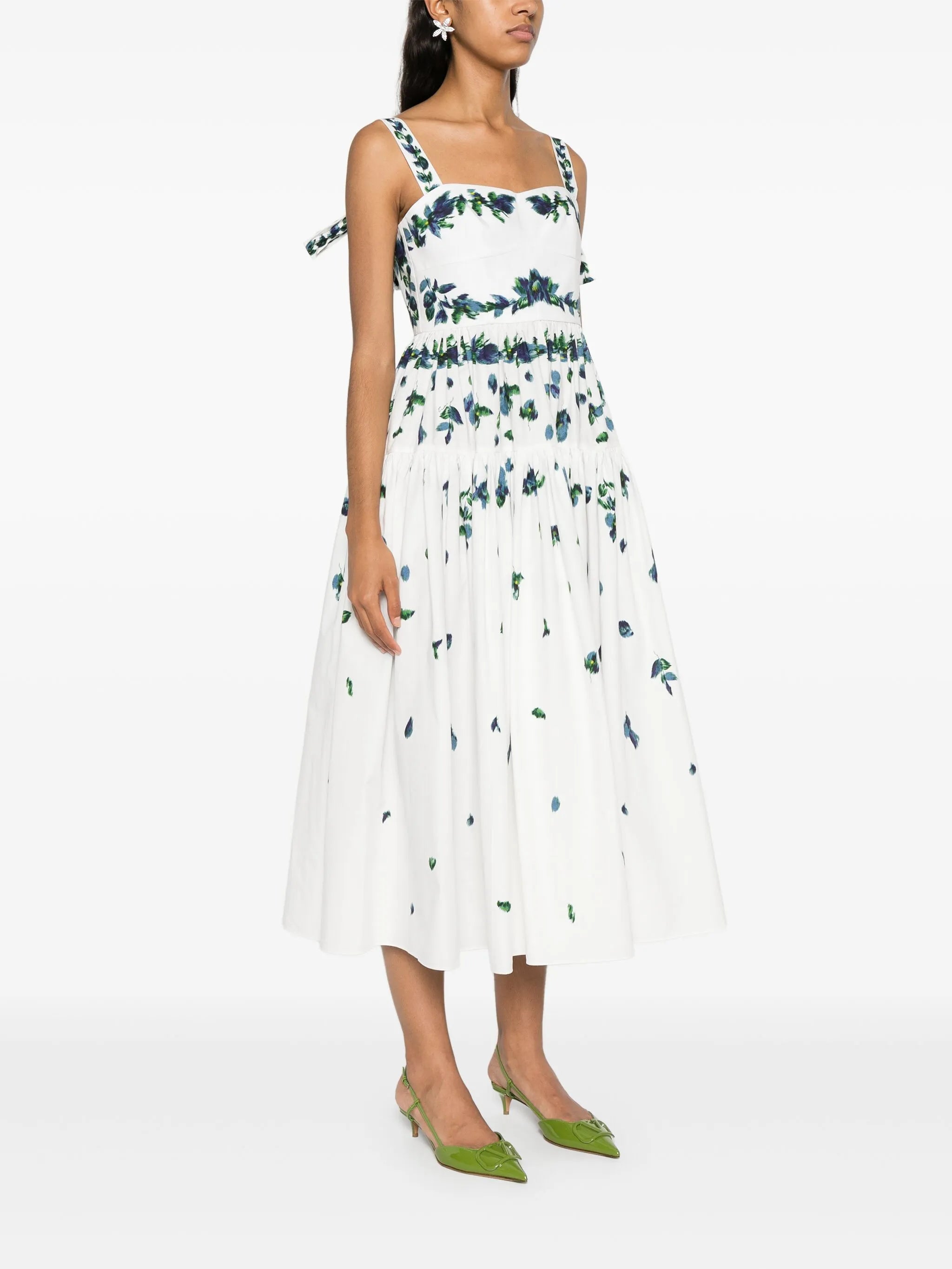 floral-print tiered midi dress