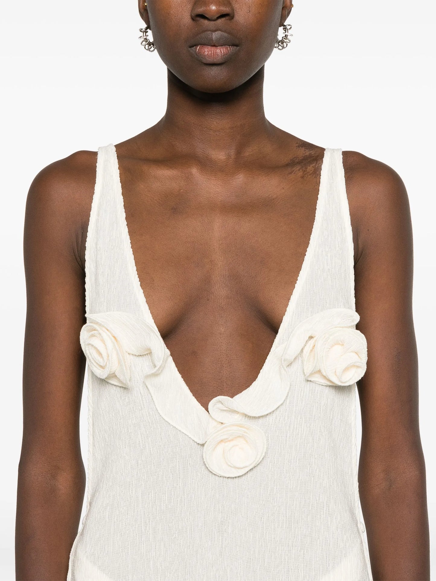 floral-appliqué maxi dress