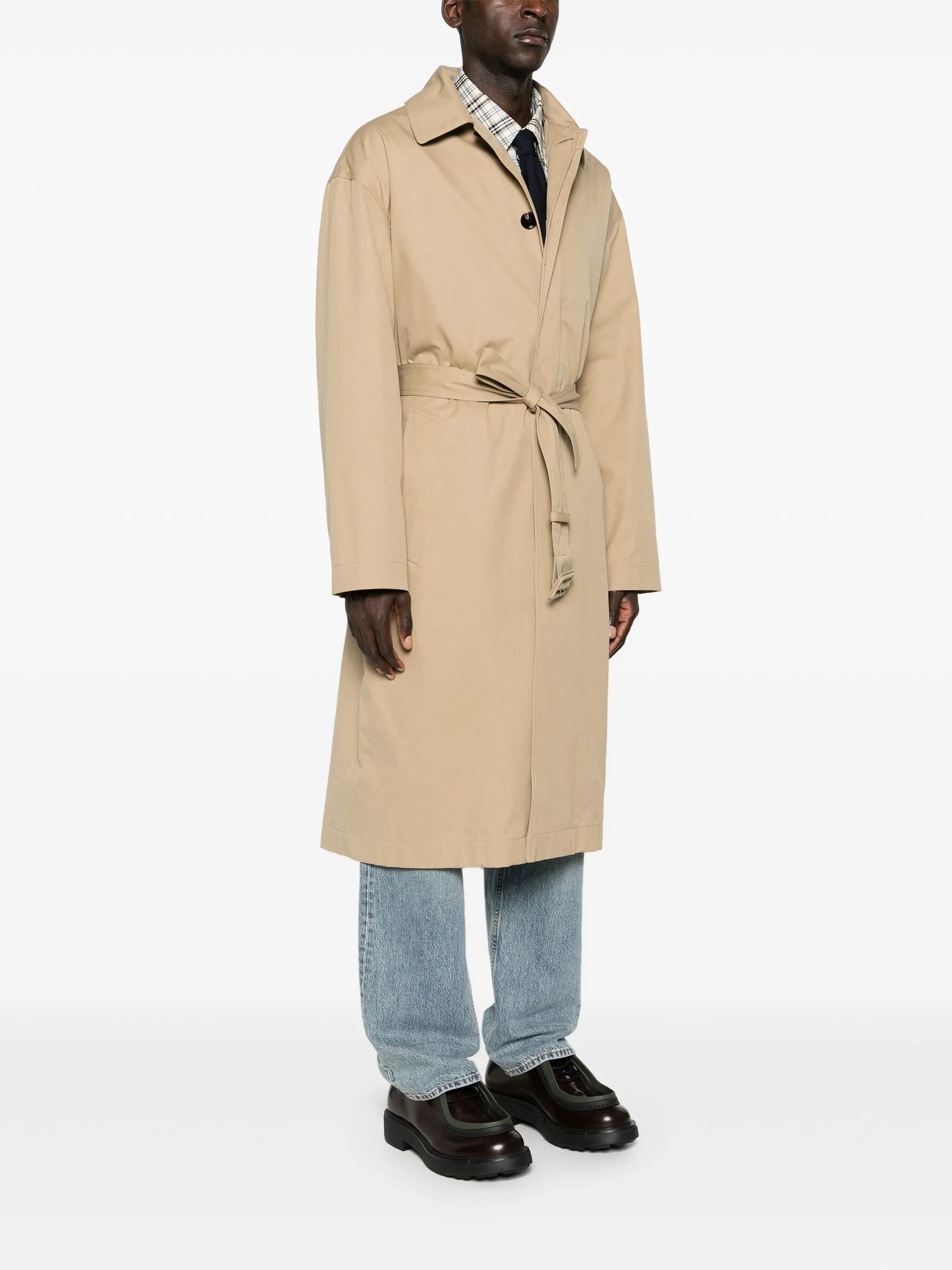 panelled belted trench coat