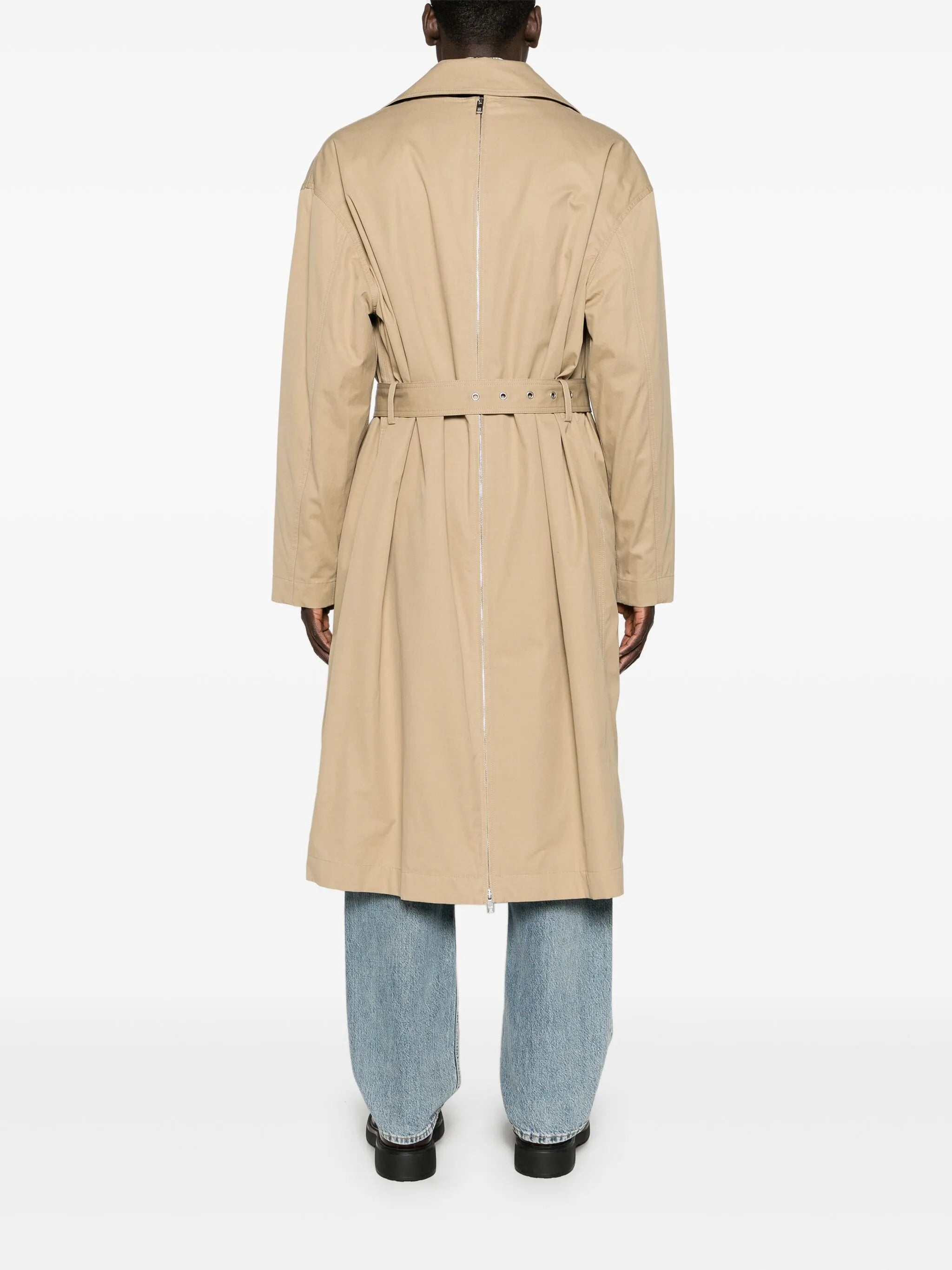 panelled belted trench coat