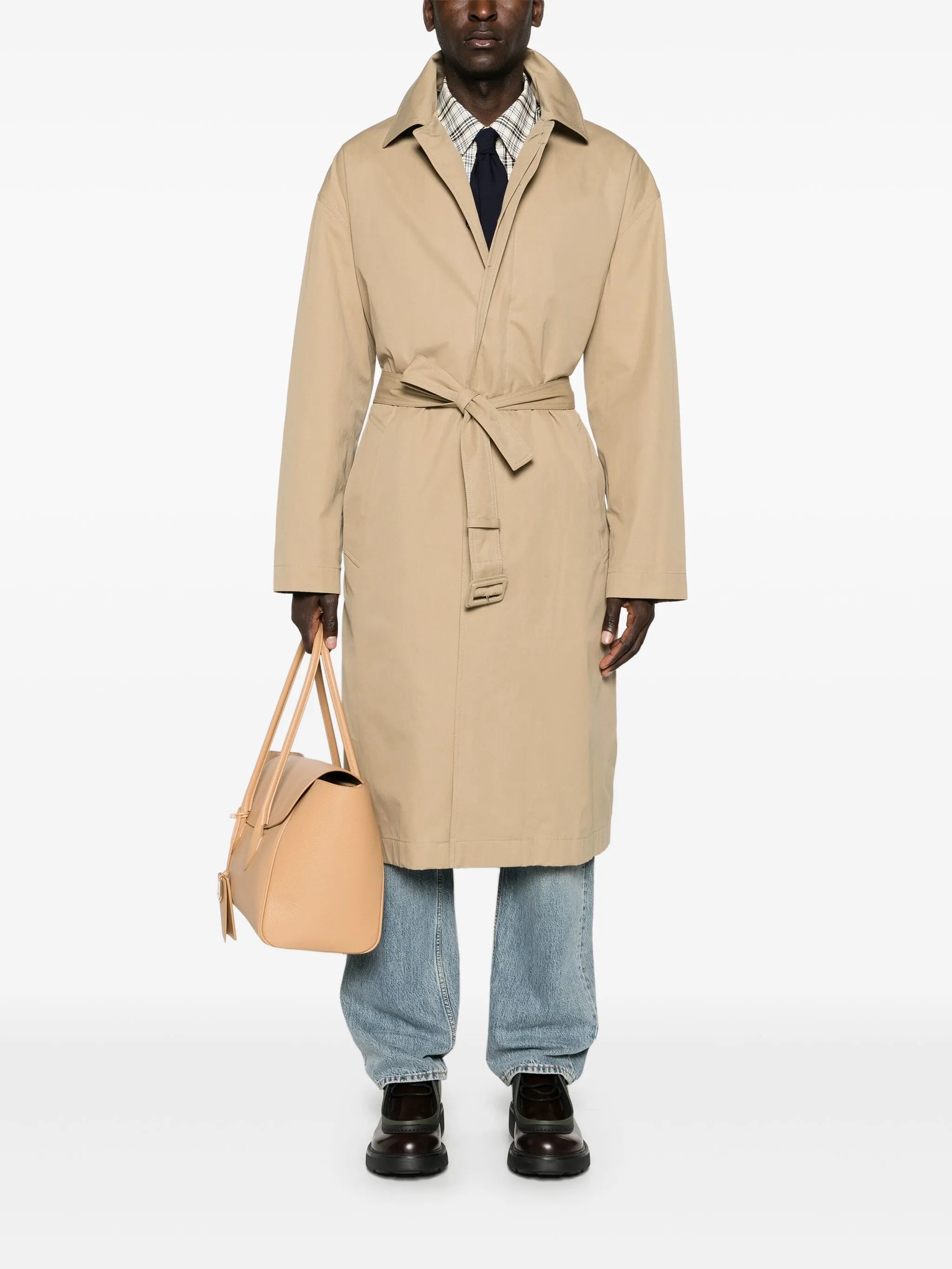 panelled belted trench coat