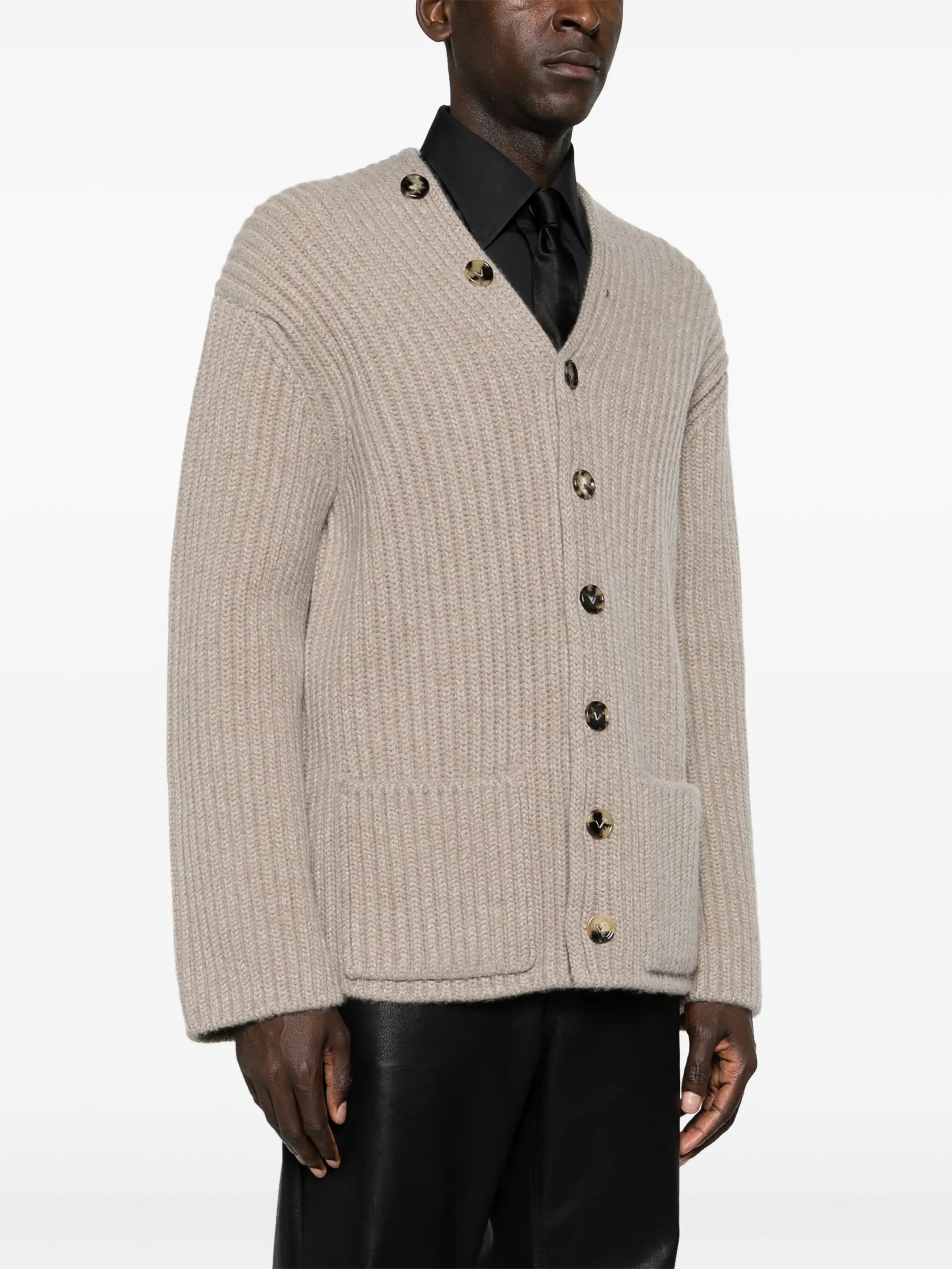 chunky ribbed wool-blend cardigan