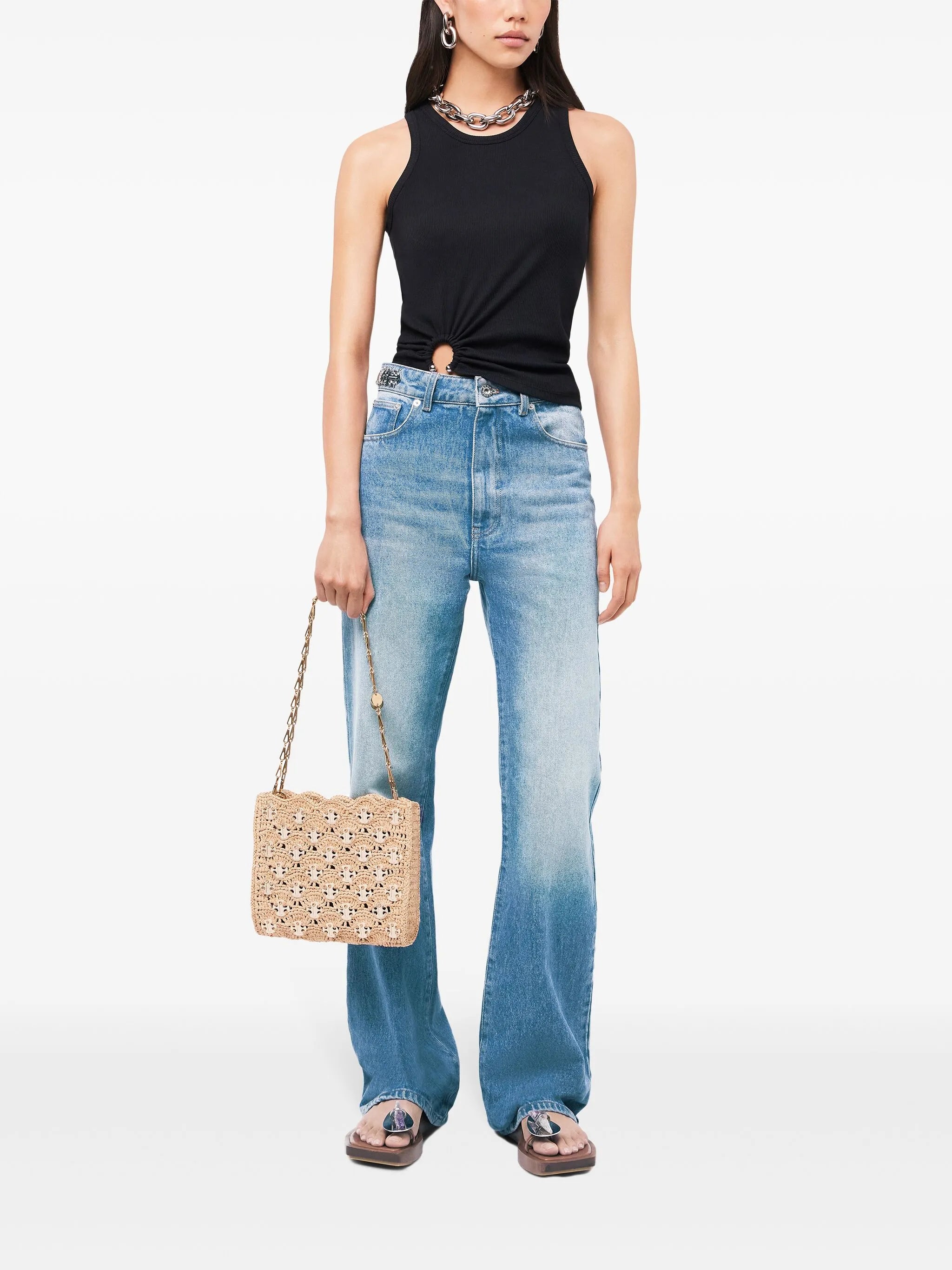 asymmetric gathered-detail tank top