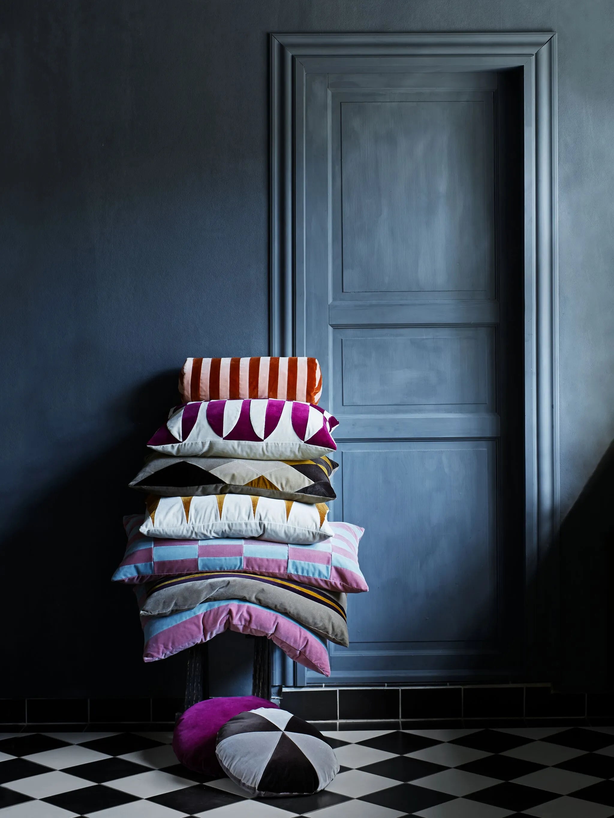 Bolster Stripe velvet cushion (20cm x 60cm)