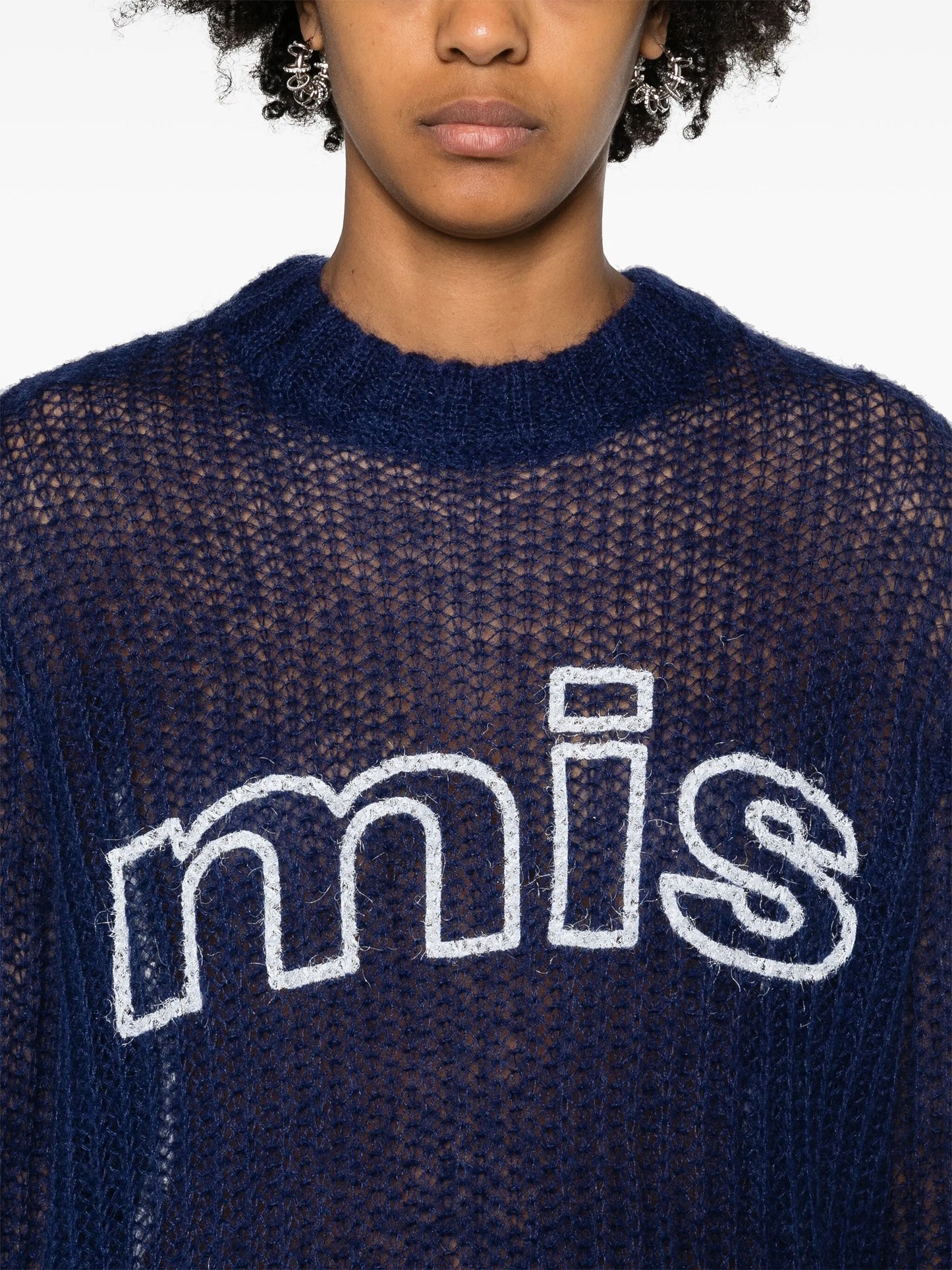 logo-print open-knit jumper