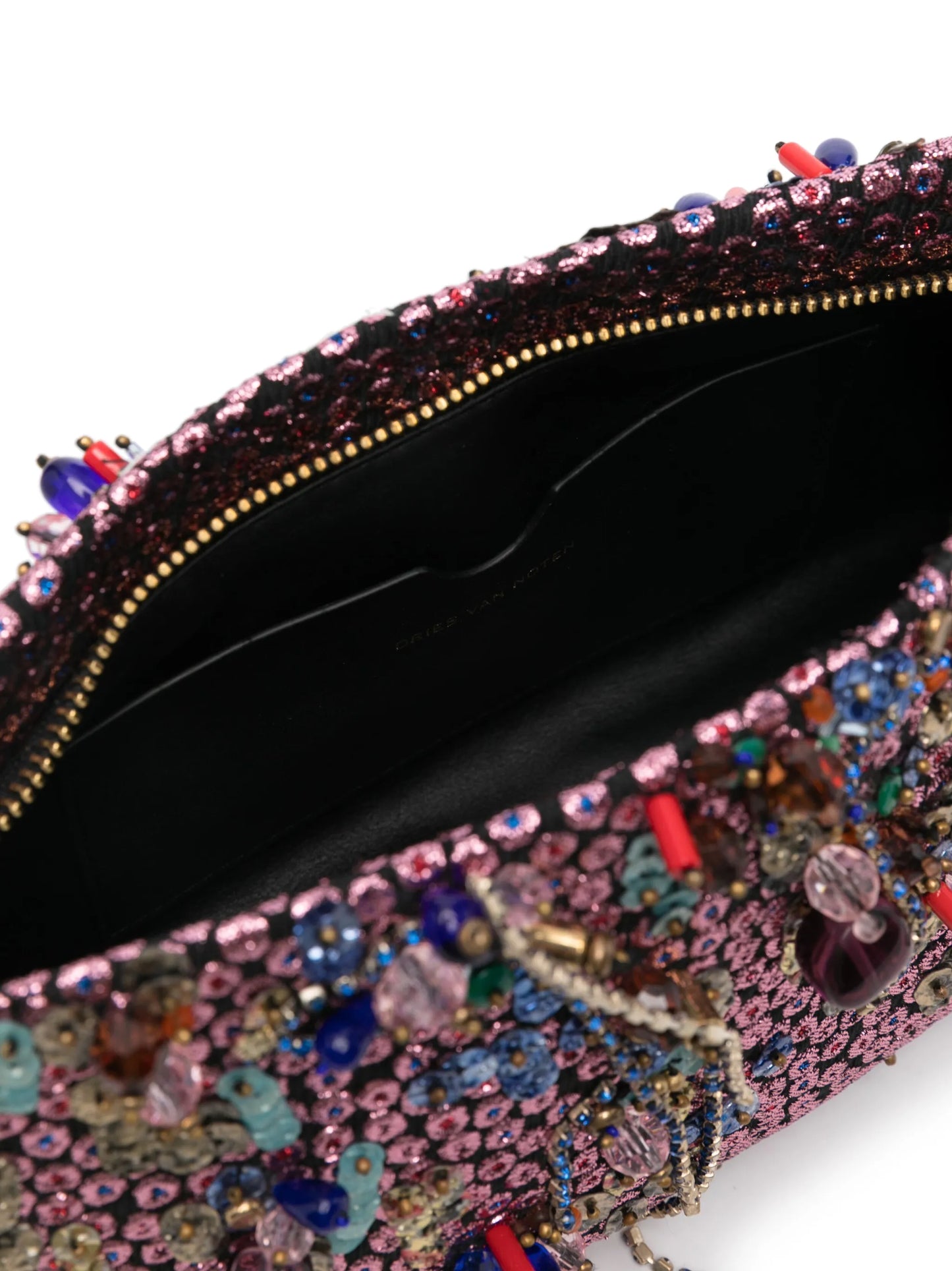 brocade-effect clutch bag