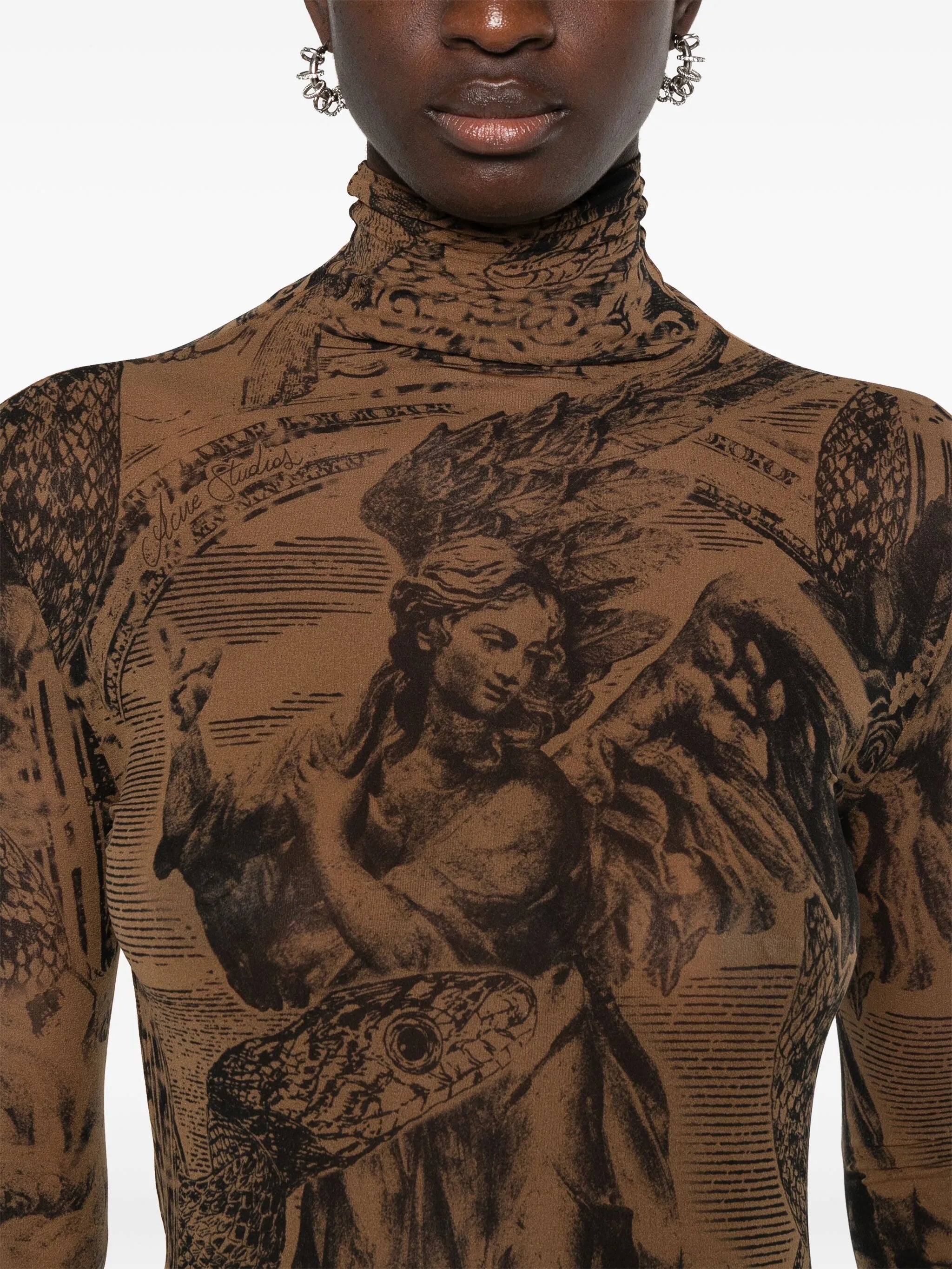 graphic-print mesh blouse