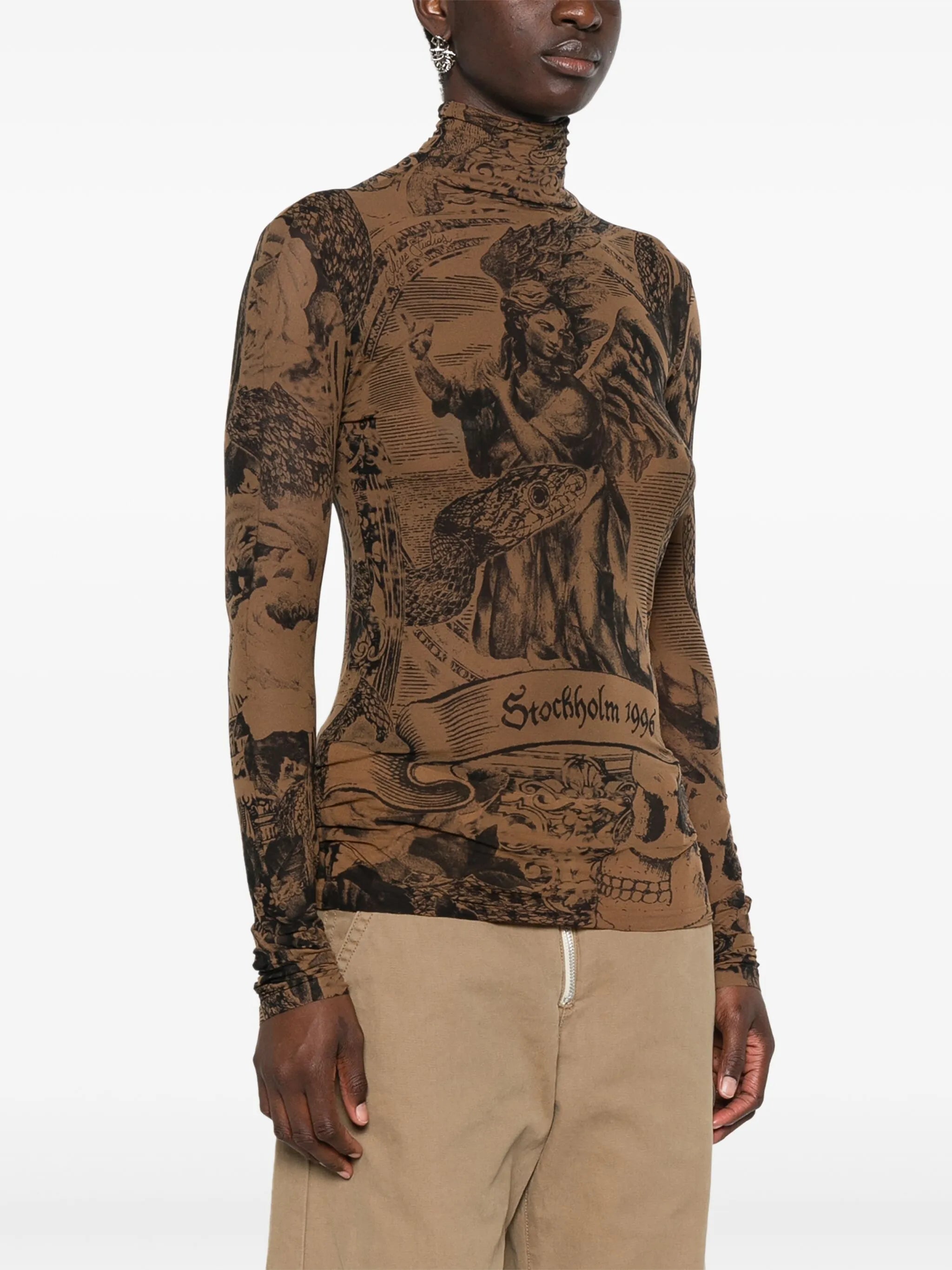 graphic-print mesh blouse
