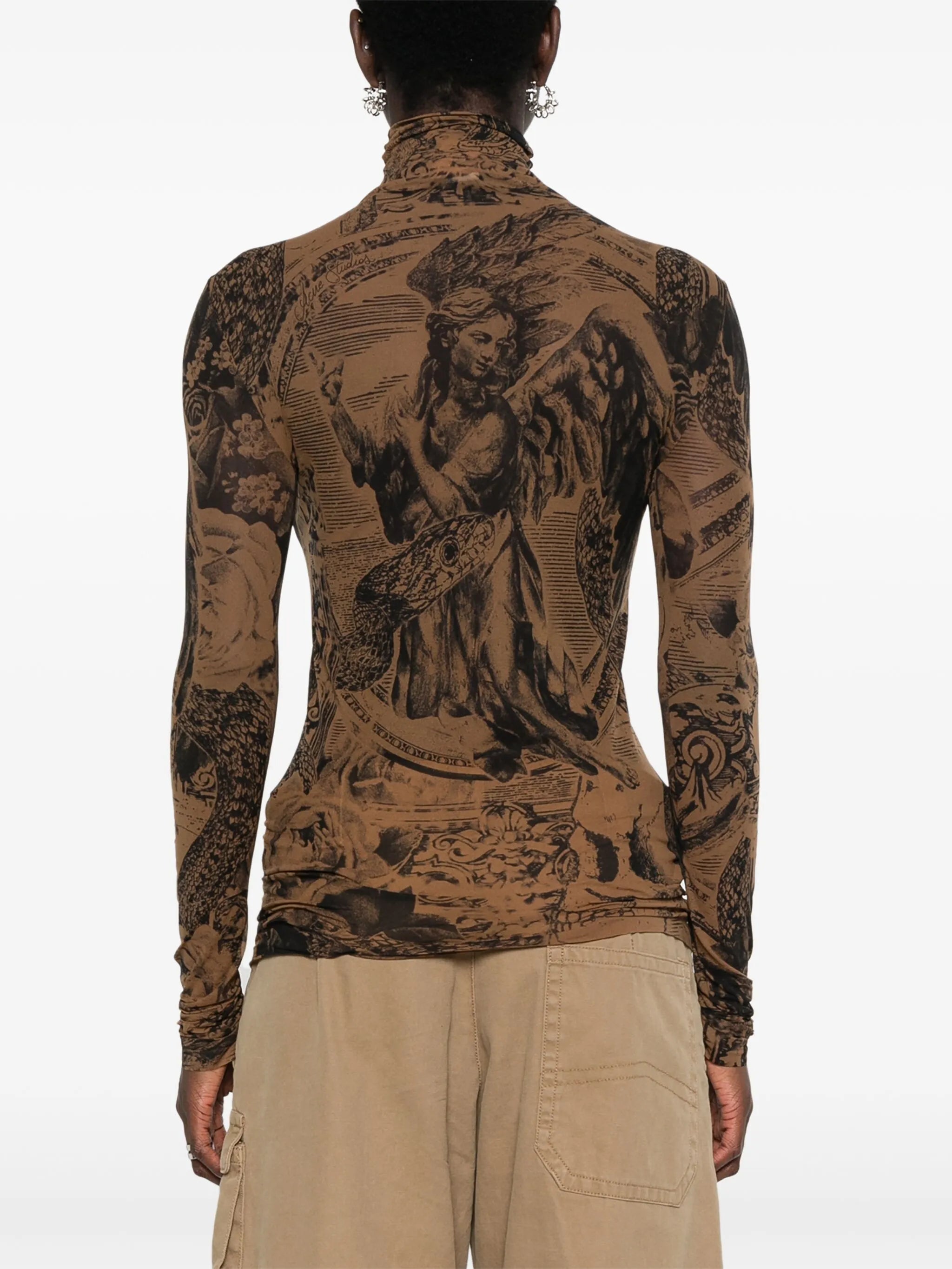 graphic-print mesh blouse