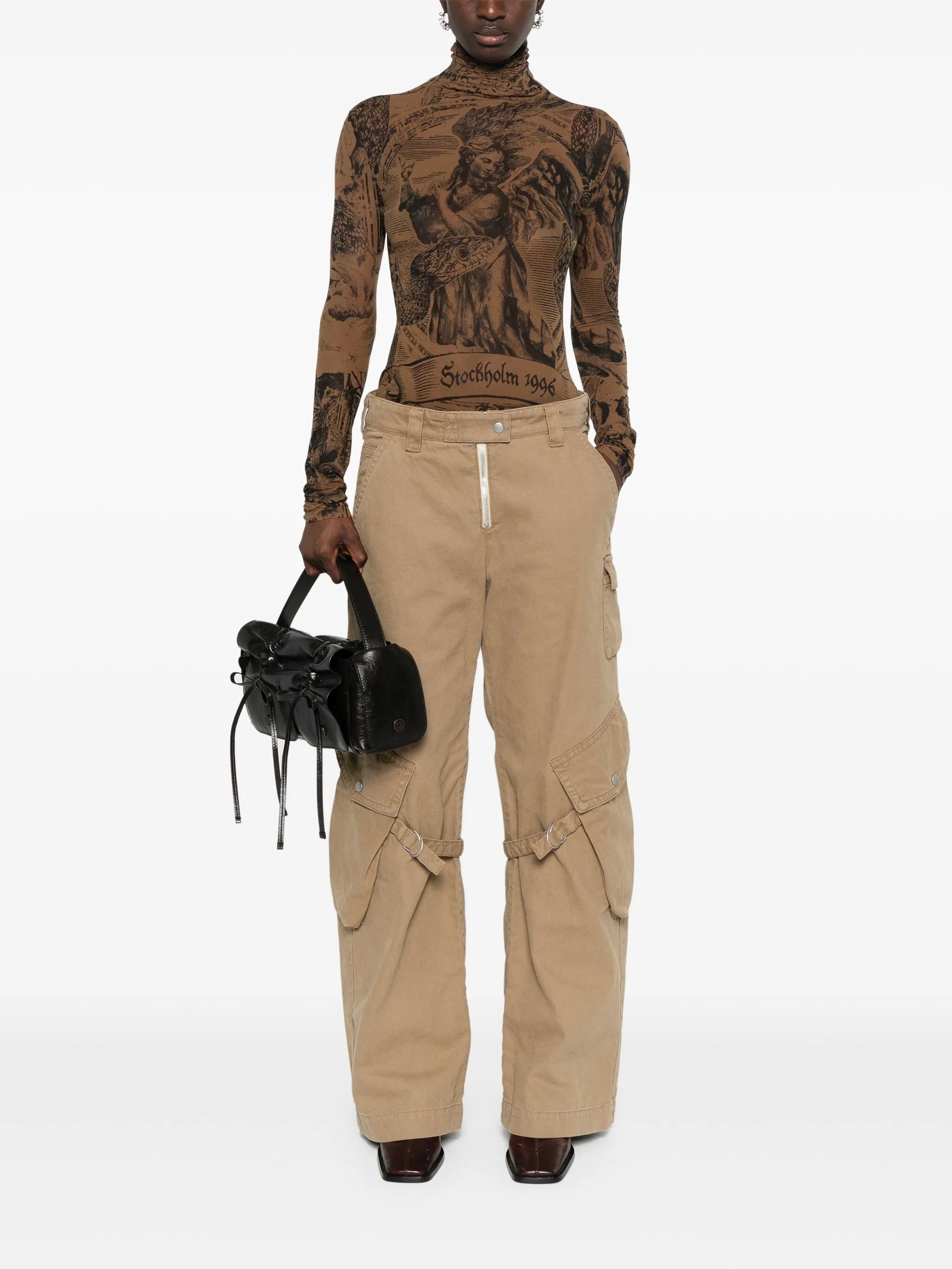 graphic-print mesh blouse
