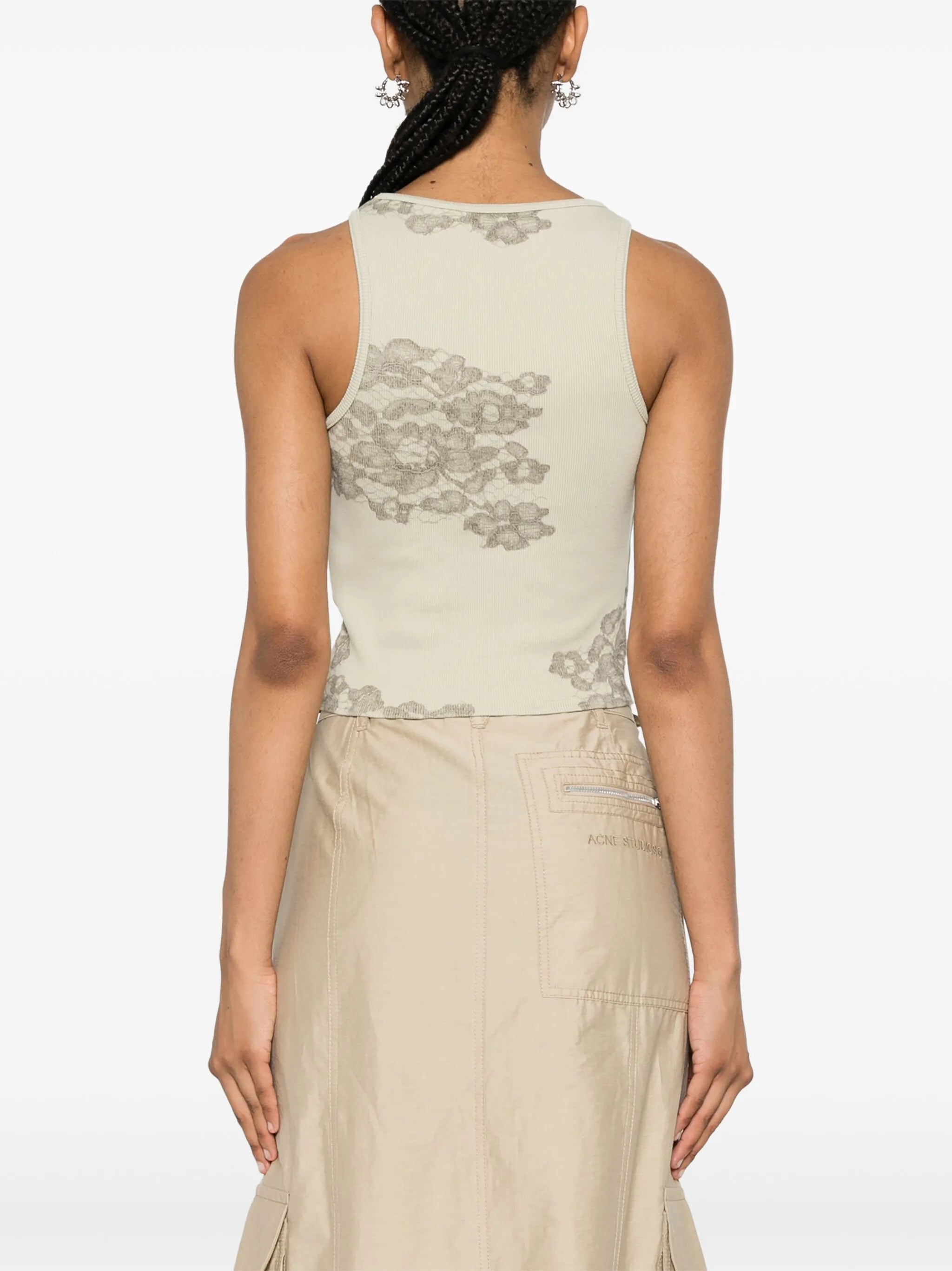 lace-print ribbed tank top
