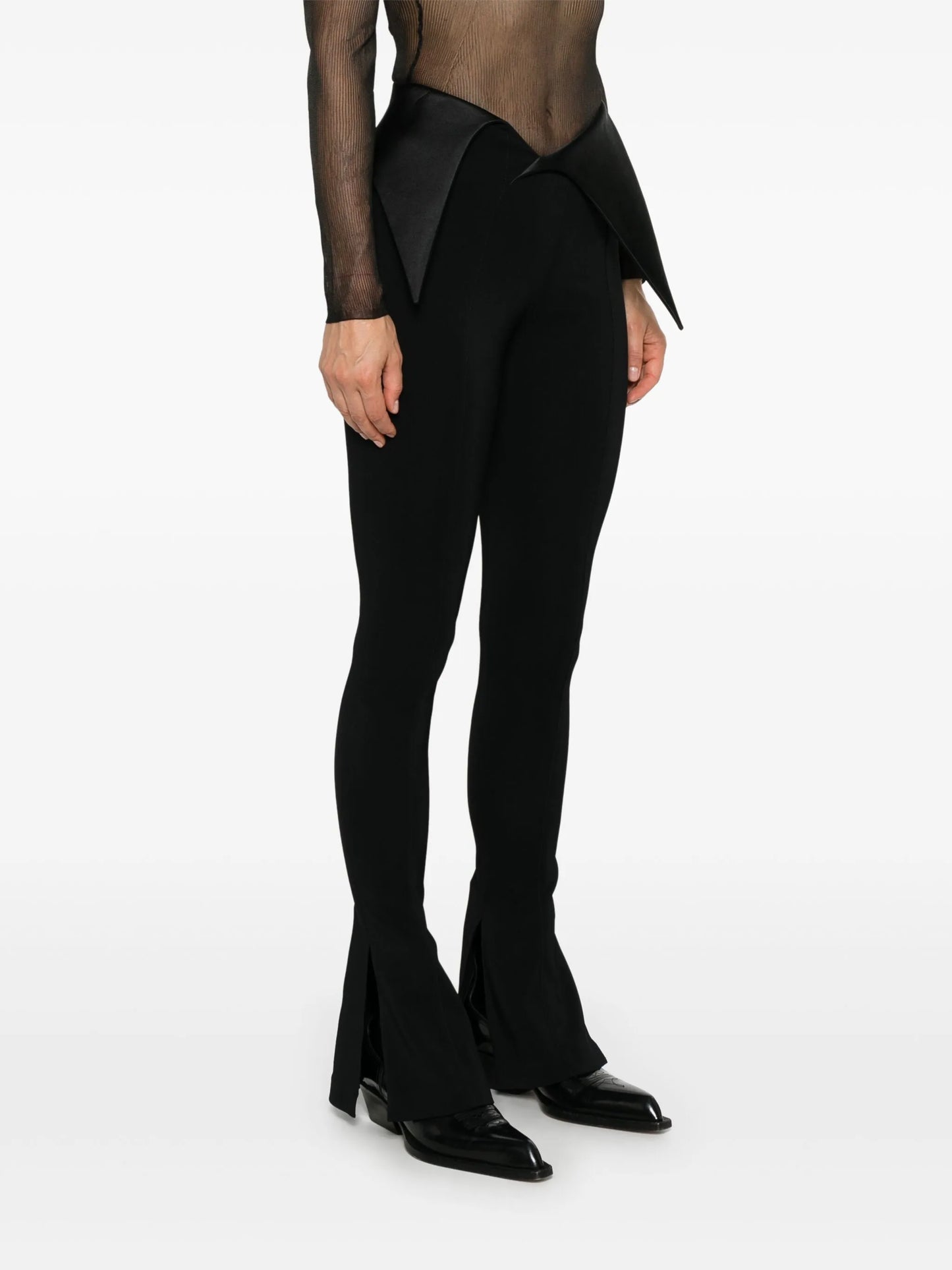 satin-waistband flared trousers