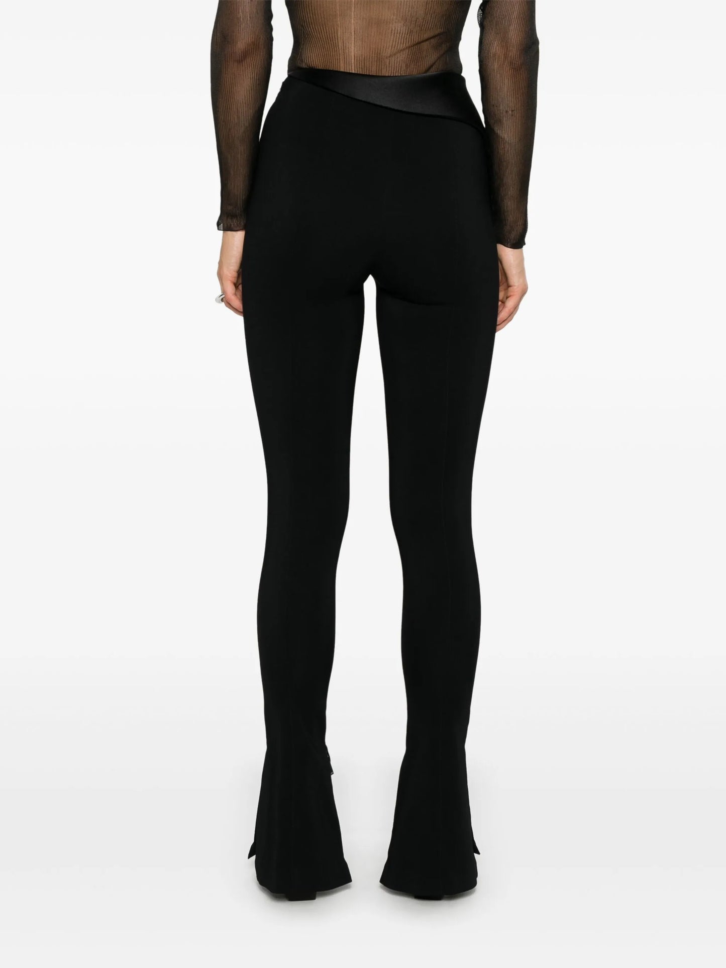 satin-waistband flared trousers