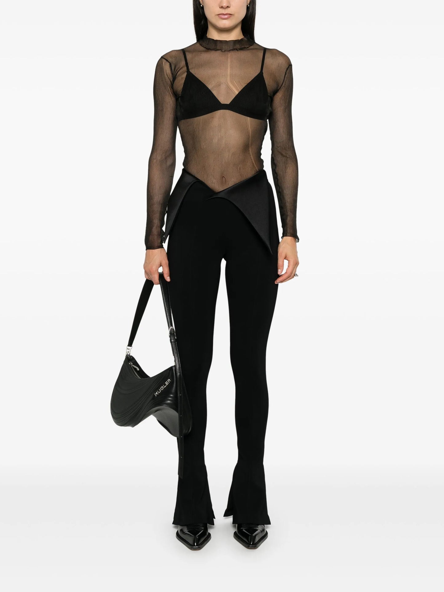 satin-waistband flared trousers