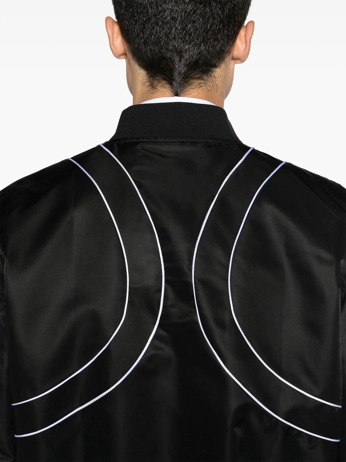 piped-trim zip-up bomber jacket
