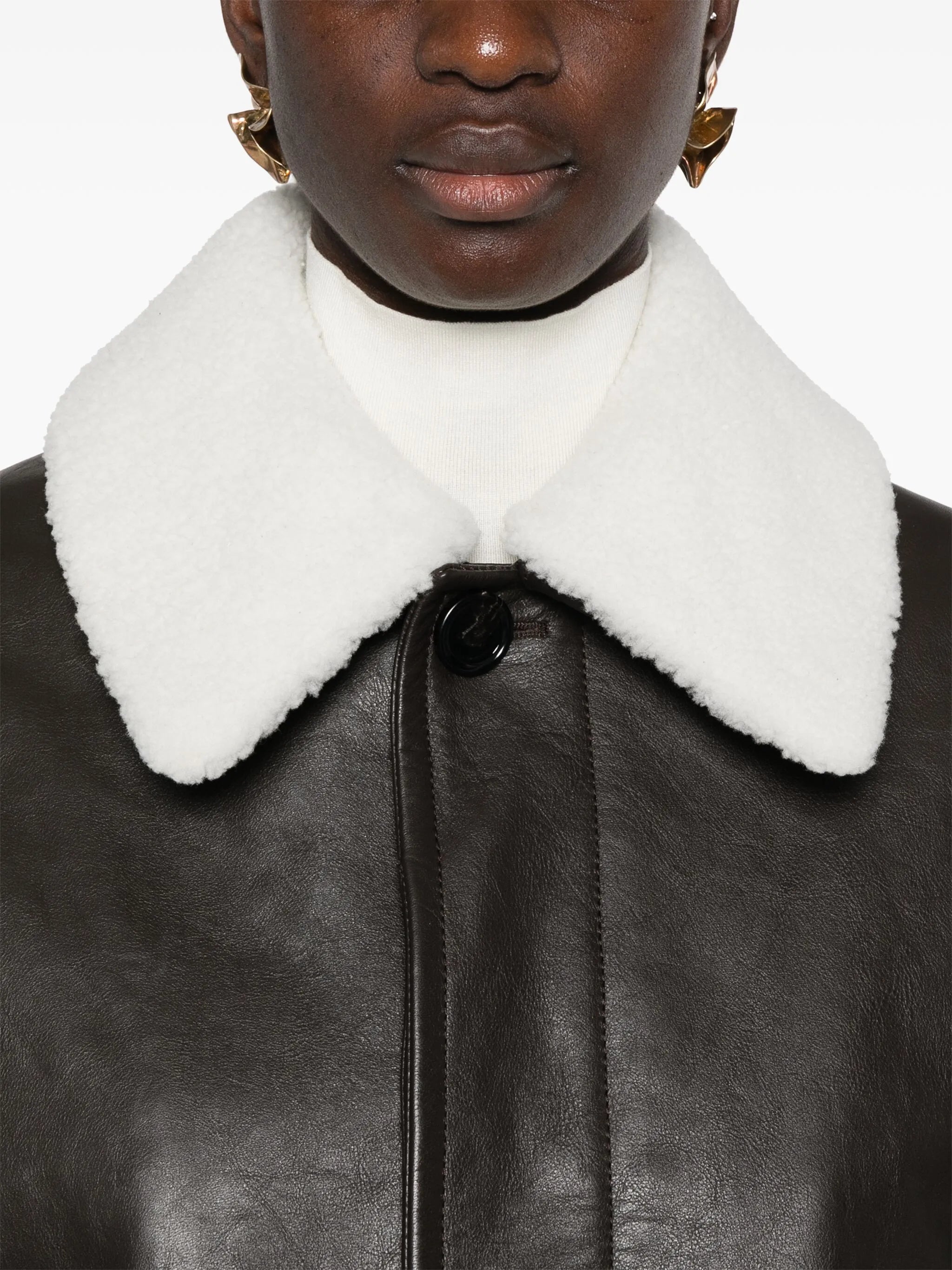shearling-collar leather jacket