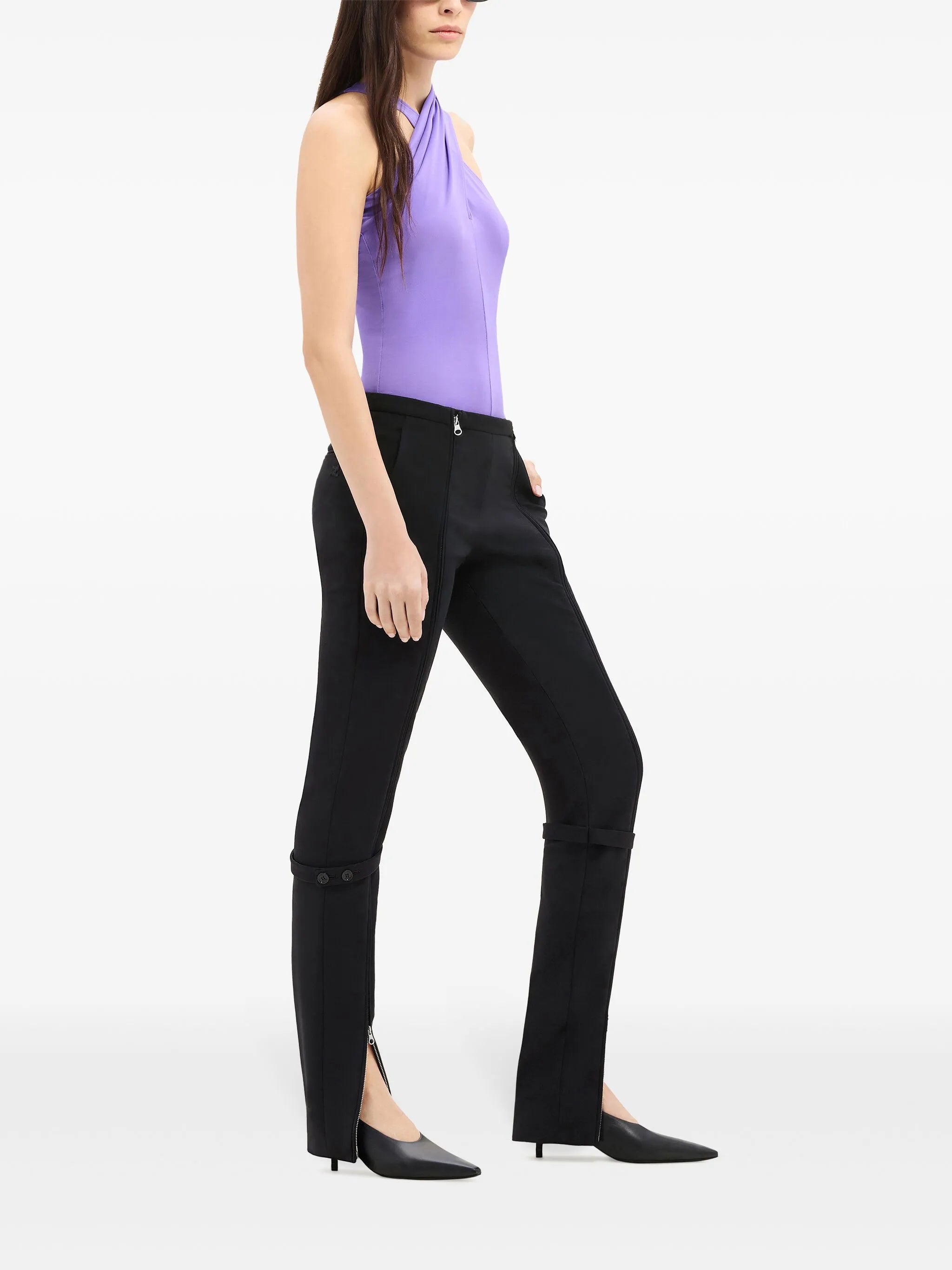zip wool blend pants
