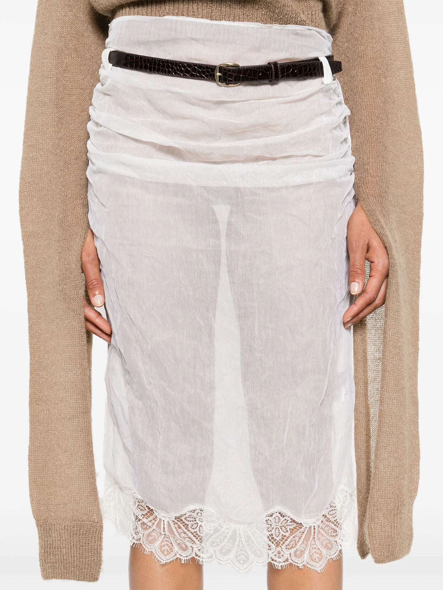 belted organza midi skirt