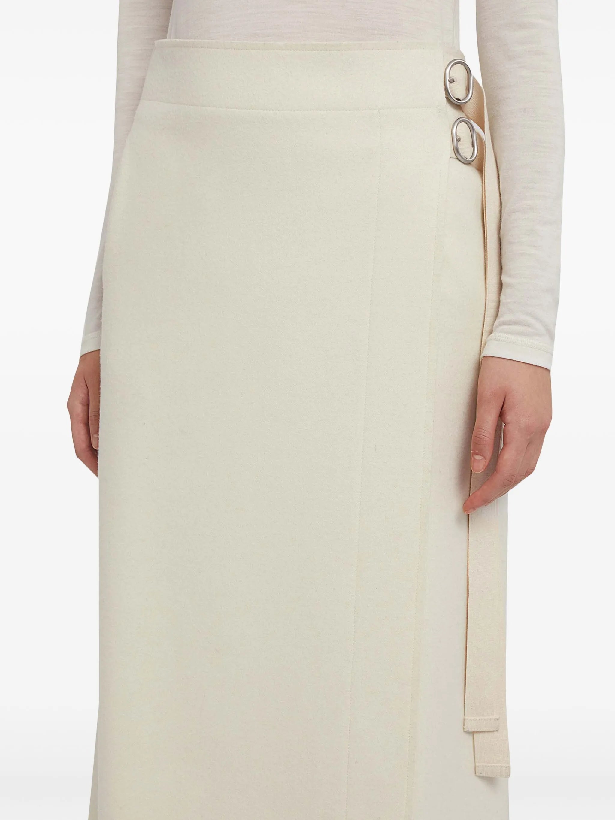 wrap-design wool midi skirt