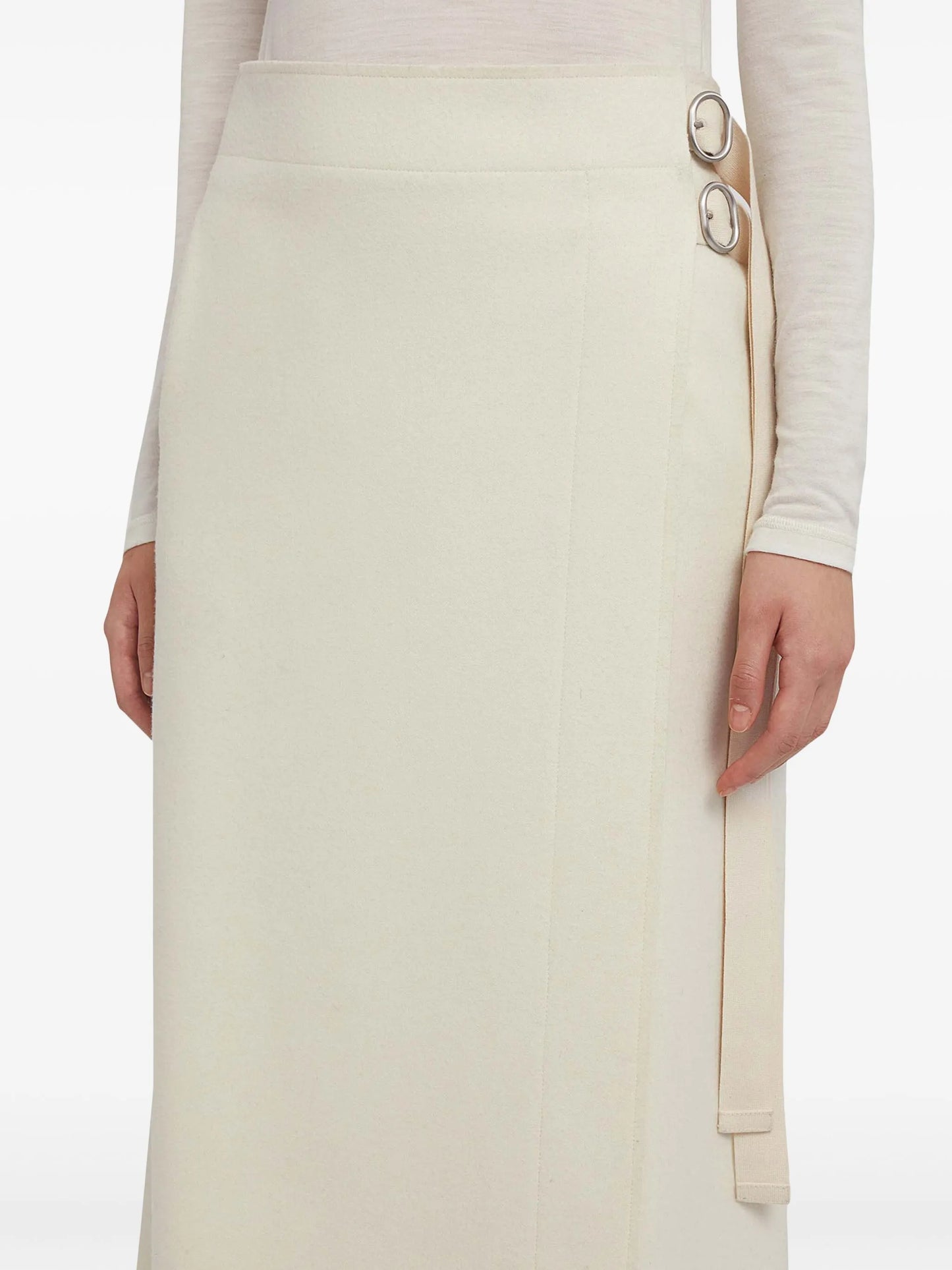 wrap-design wool midi skirt