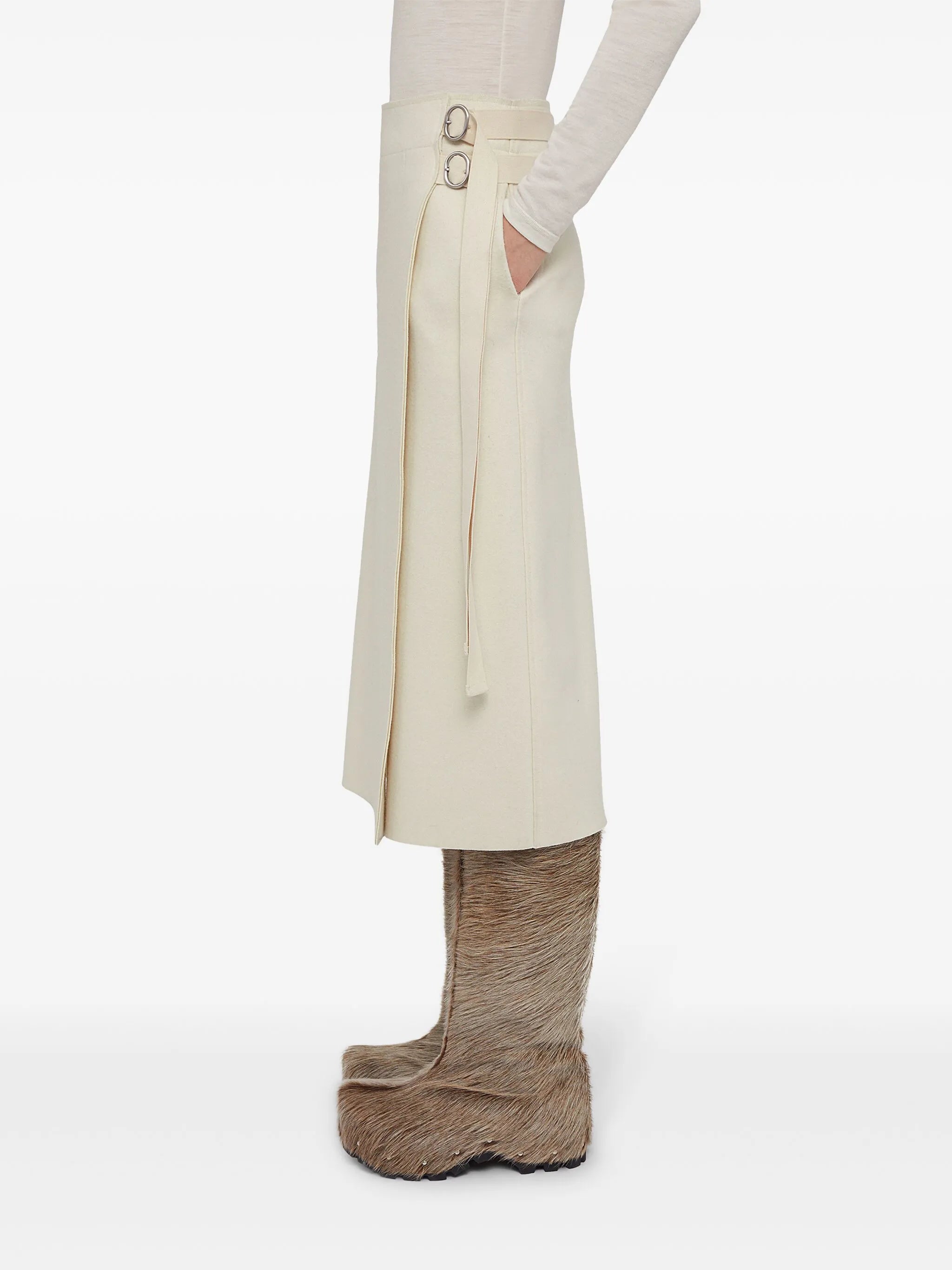 wrap-design wool midi skirt