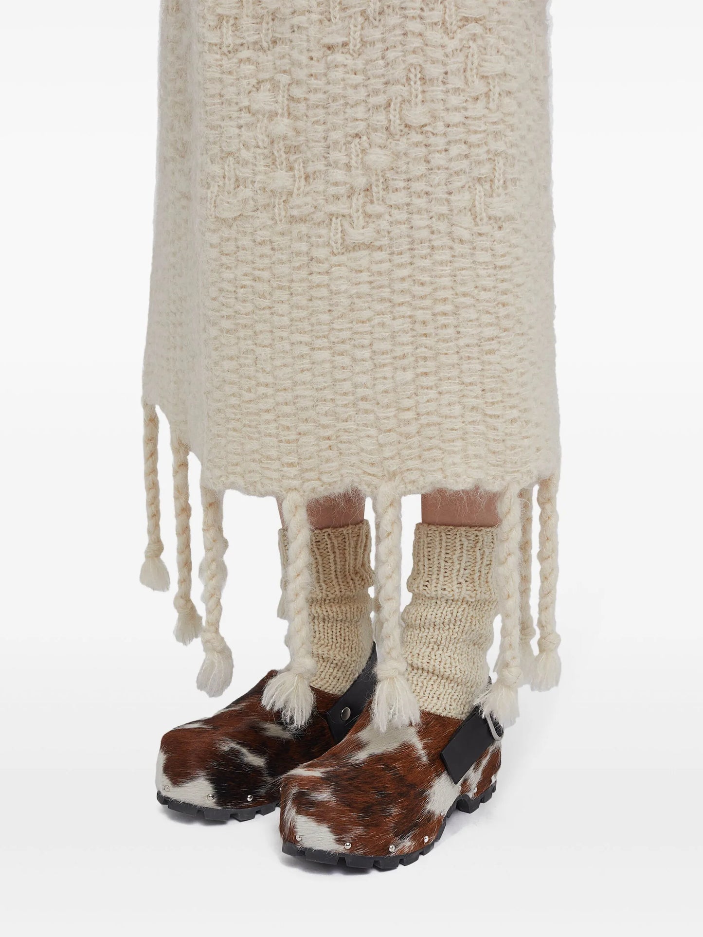 cow-print calf-hair clogs