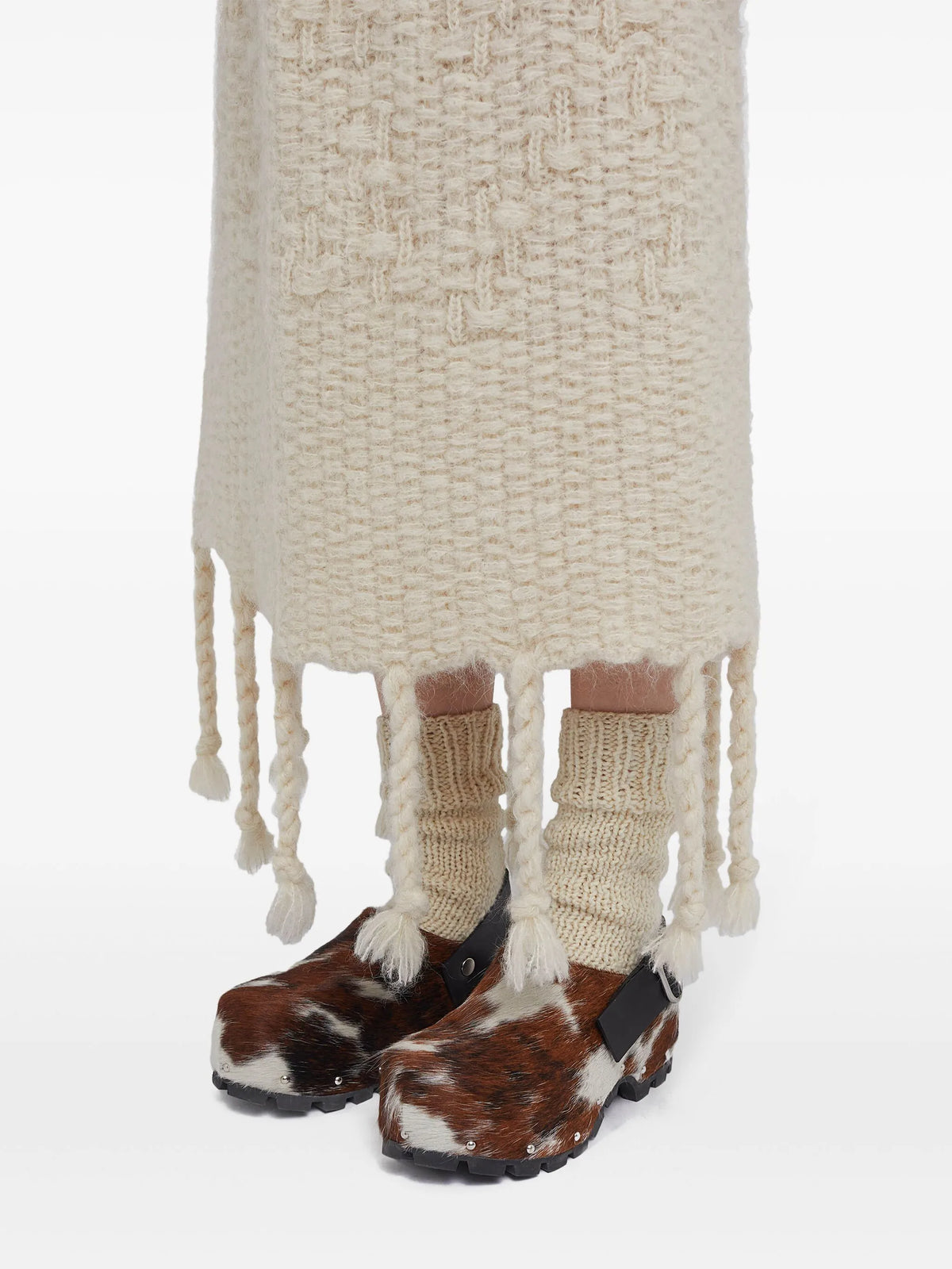 cow-print calf-hair clogs