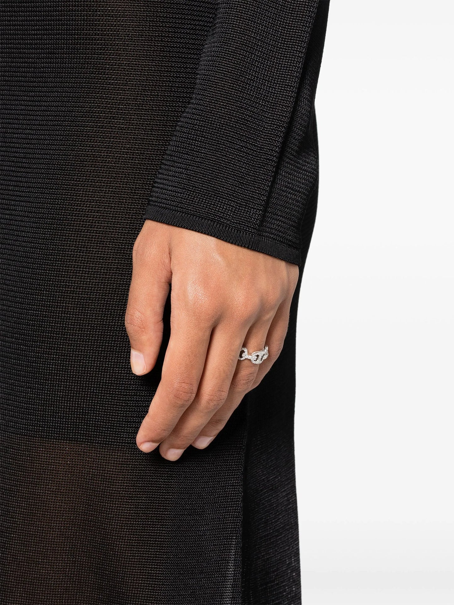 14kt white gold diamonds chain-effect ring