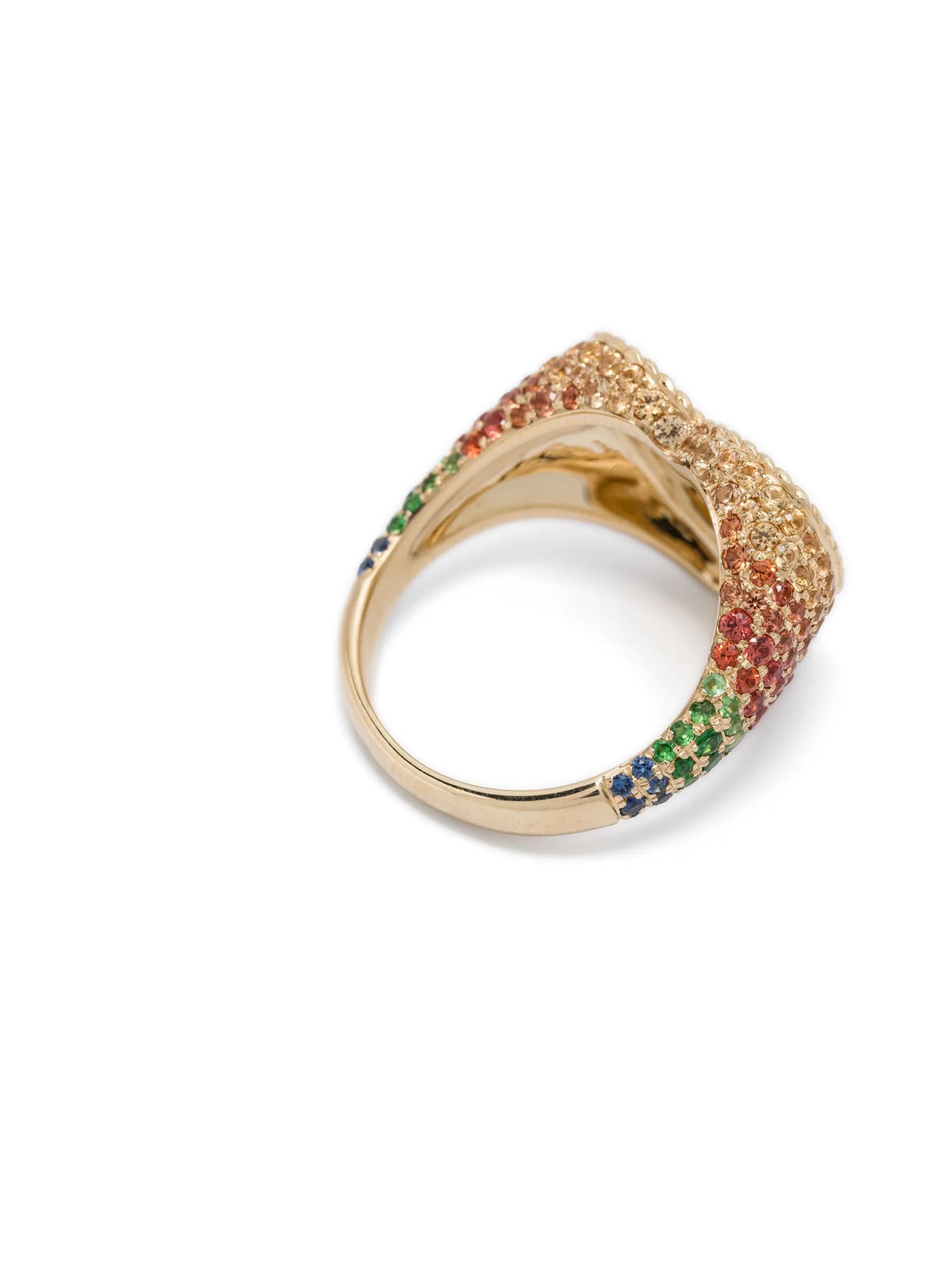 9kt yellow gold Heart Rainbow diamond signet ring