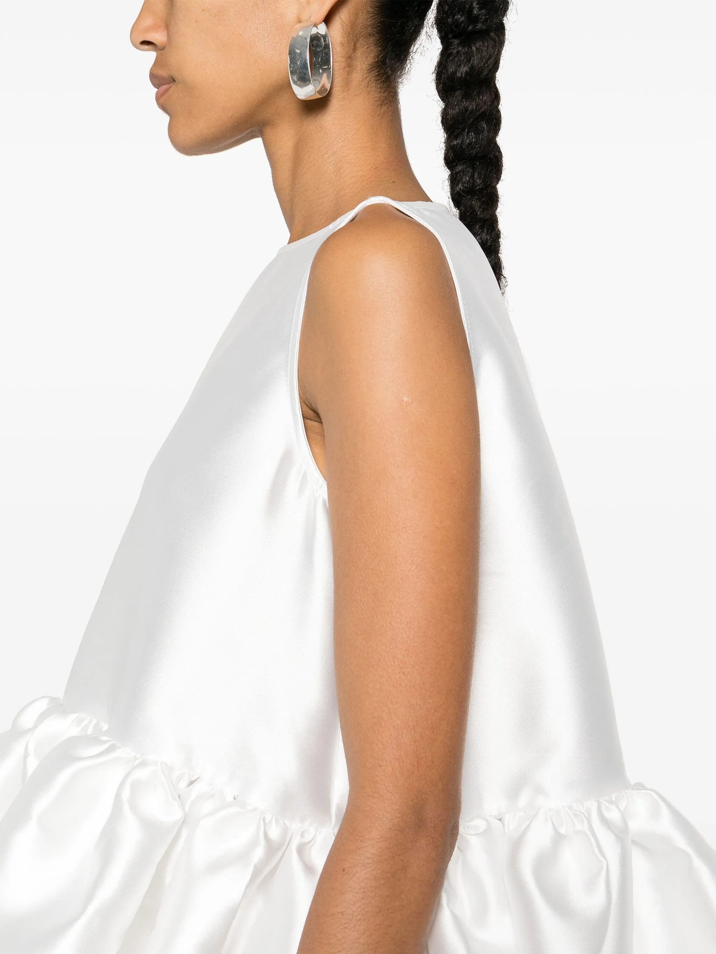 puffball-hem satin midi dress