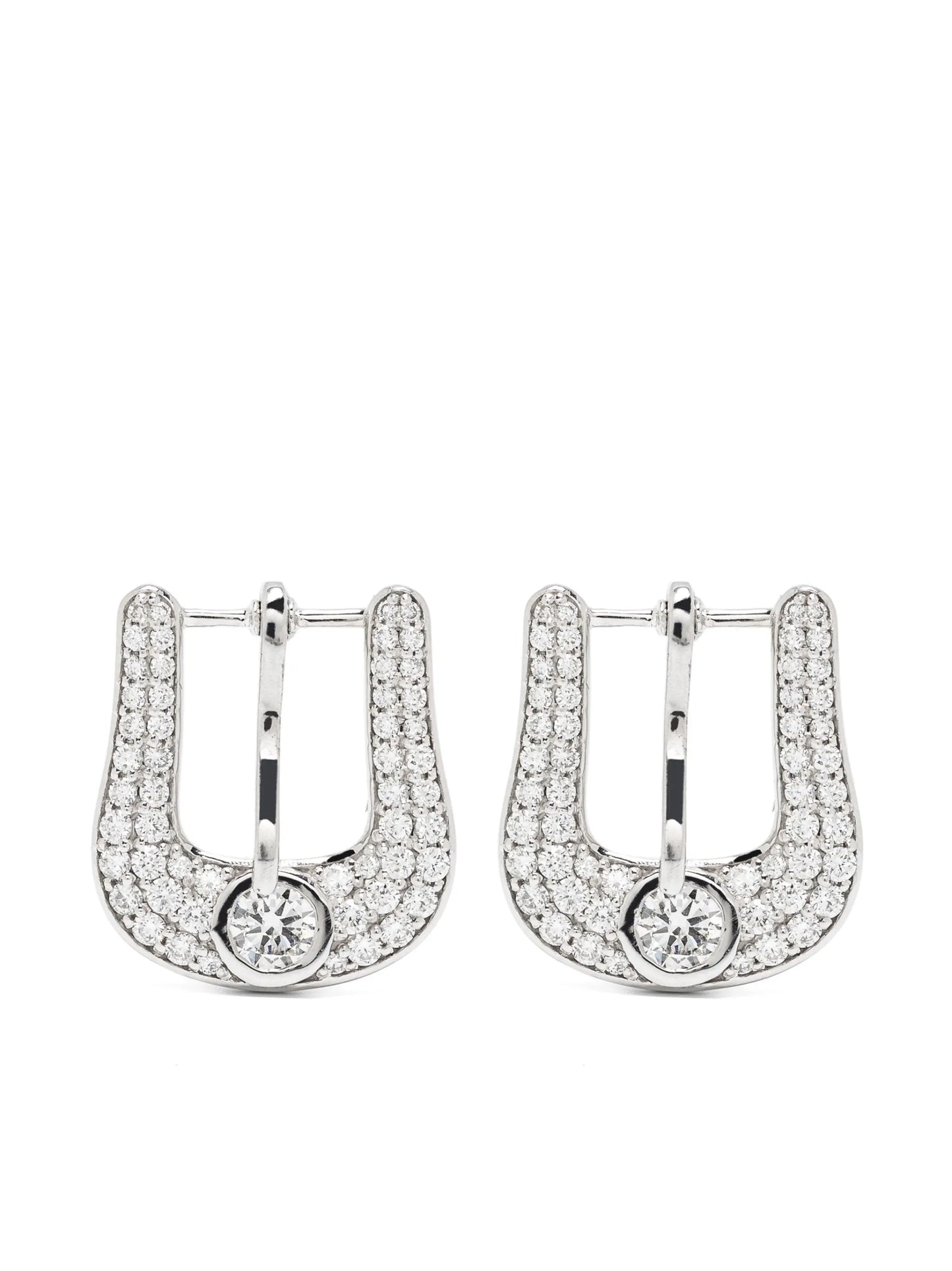 14kt white gold buckle-motif diamond earrings