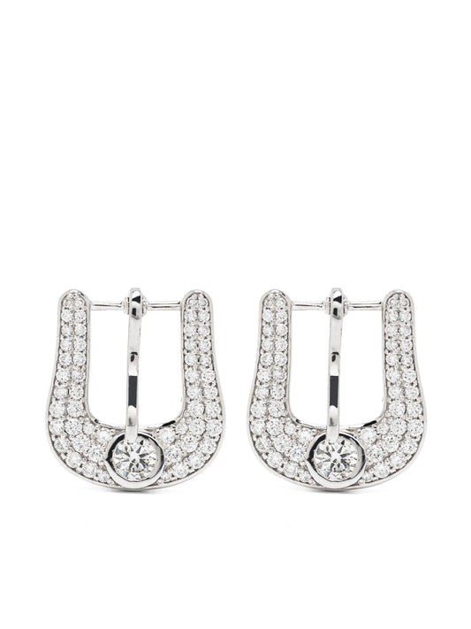 14kt white gold buckle-motif diamond earrings