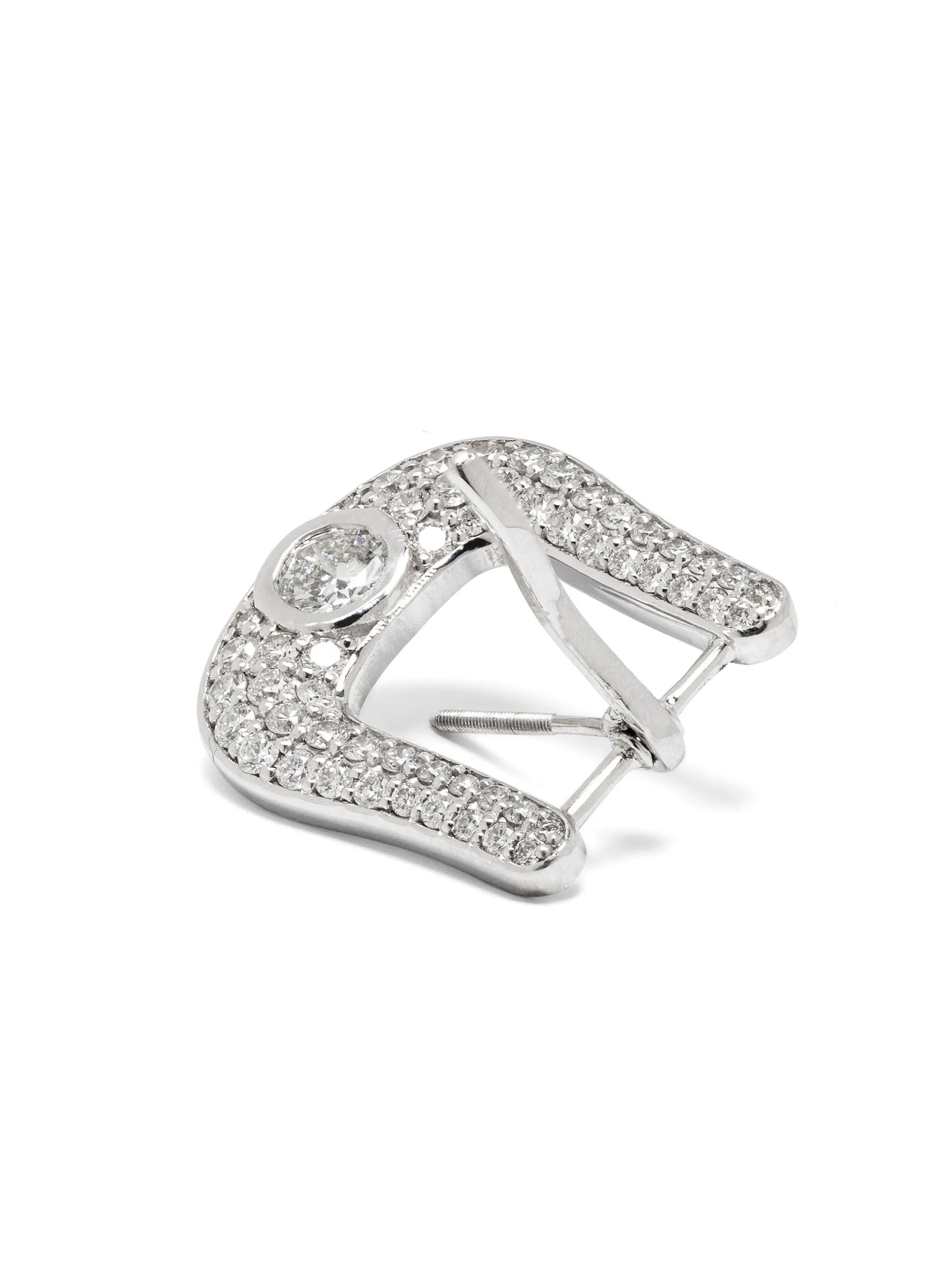 14kt white gold buckle-motif diamond earrings
