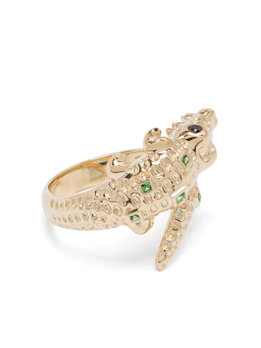 9kt yellow gold Crocodile multi-stone ring