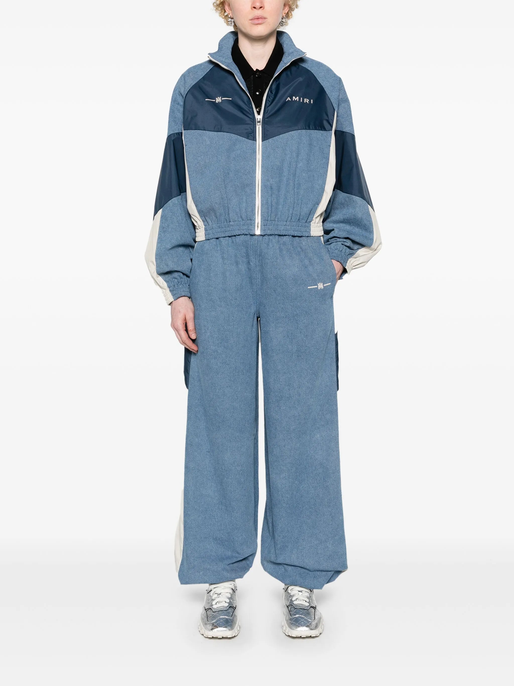 cropped chambray track jacket